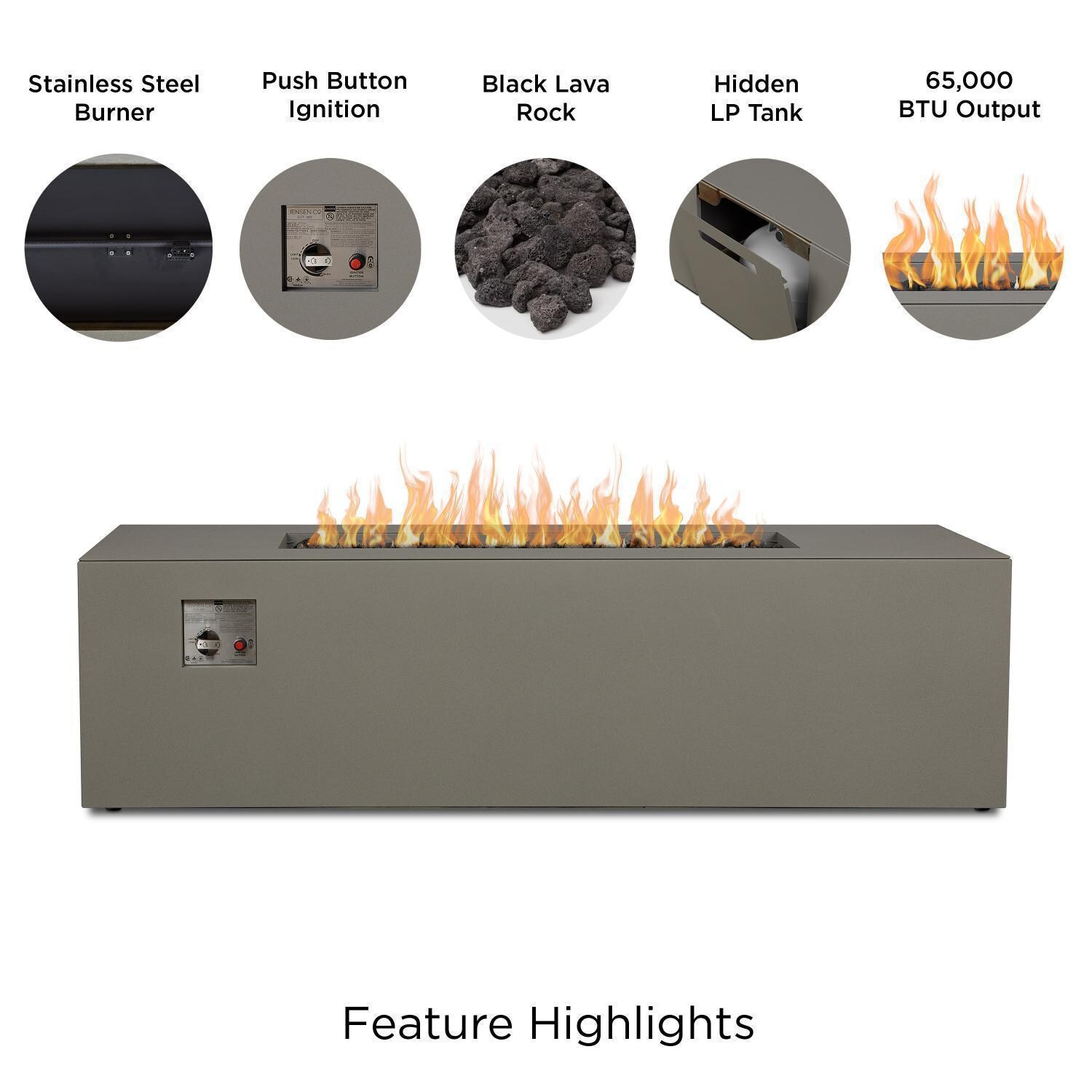 Covewood 72 Inch Rectangular Aluminum Propane Fire Pit Table in Gray by BBQGuys Signature - Features - Detail thumbnail