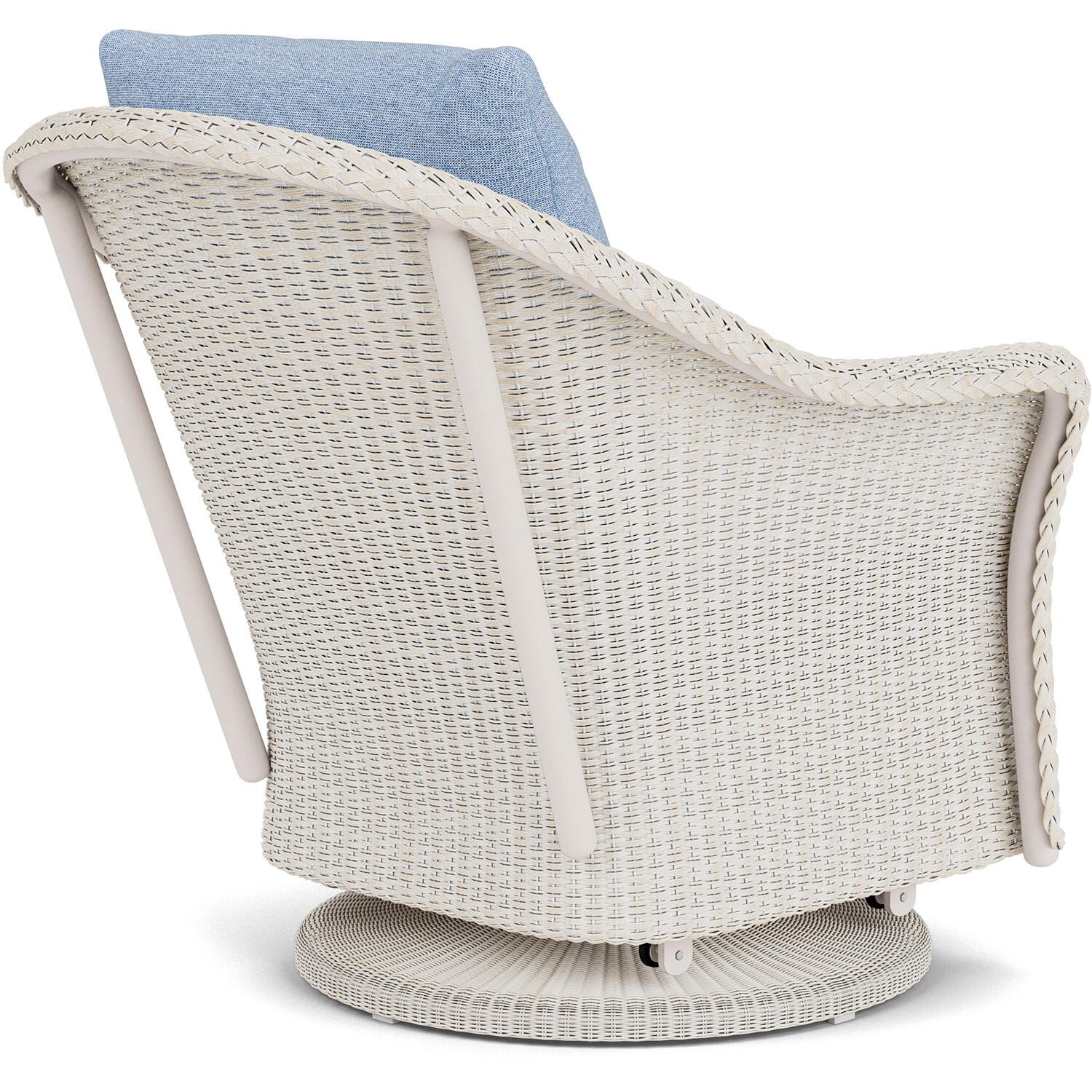 Lloyd Flanders Weekend Retreat Swivel Glider Lounge Chair in Antique White Finish W/ Demo Skyway Fabric - Back Right thumbnail