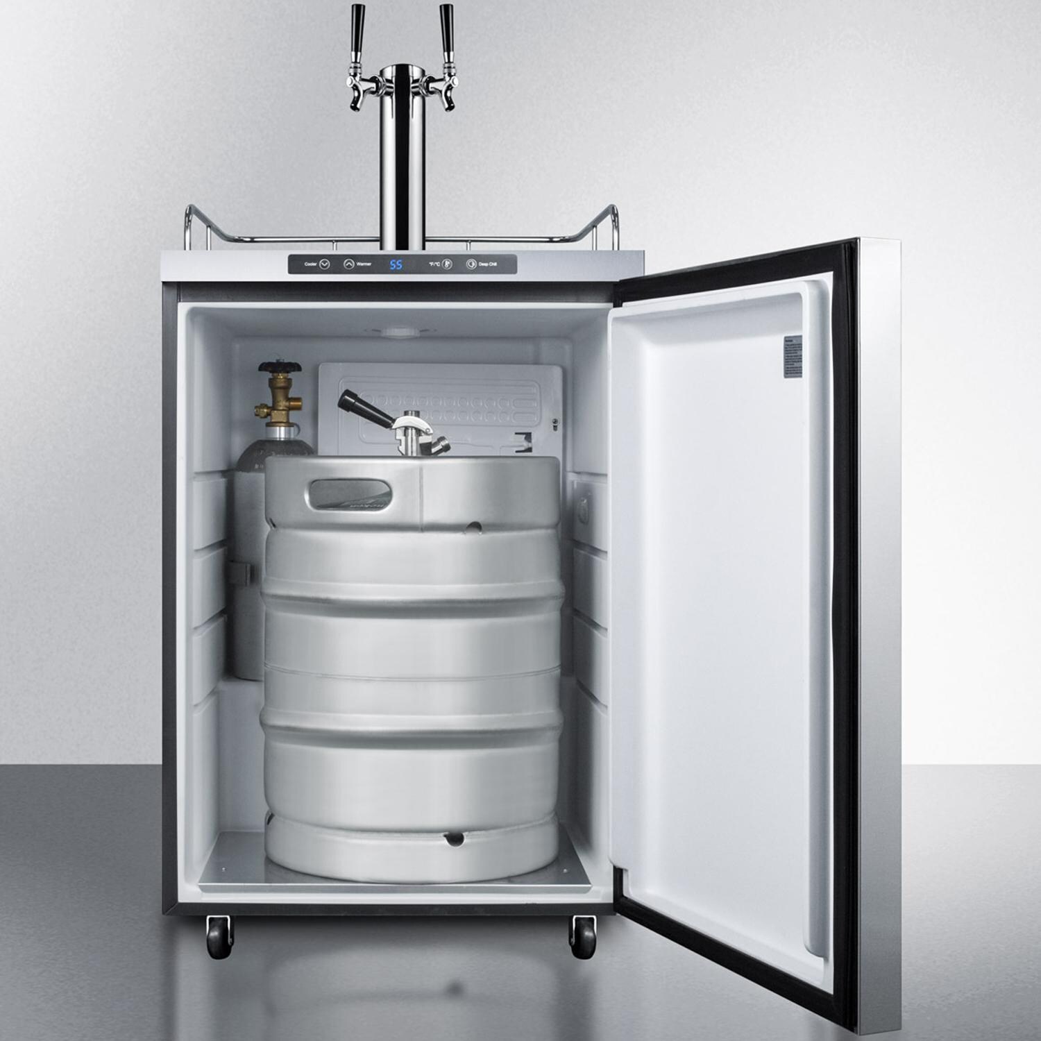 Summit Commercial SBC635MOS7HHTWIN 24-Inch 5.6 Cu. Ft. Outdoor Rated Double Tap Beer Dispenser / Kegerator - Horizontal Handle - Shown With Keg (not included) thumbnail