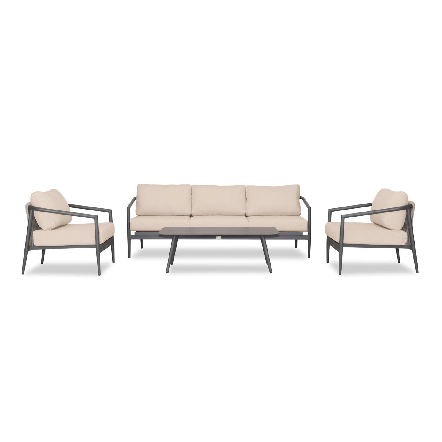 Lakeview Midnight Cove 4 Pc Aluminum Sofa Seating Set in Slate/Pebble Gray/Canvas Flax - Front - White Background thumbnail