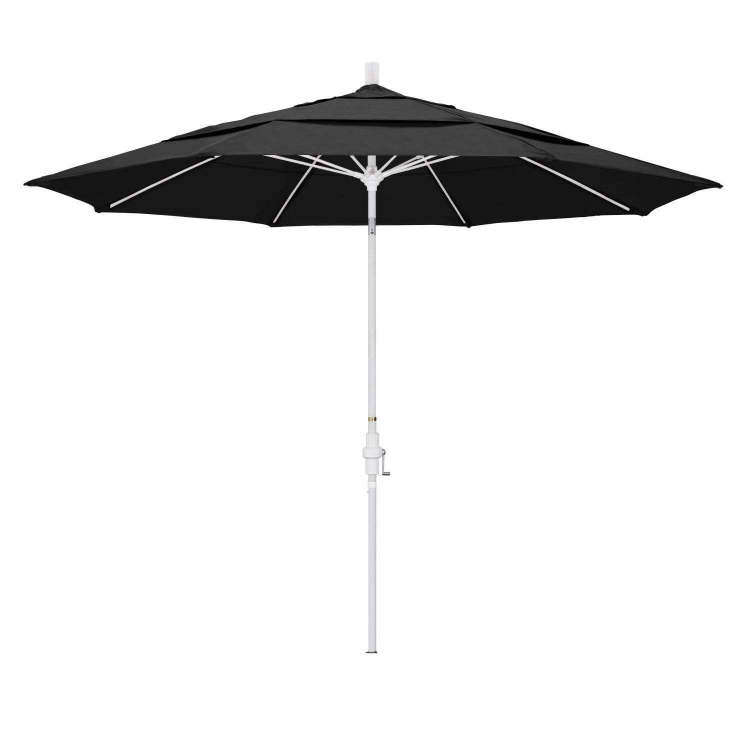 California Umbrella 11 Ft. Octagonal Aluminum Collar Tilt Patio Umbrella W/ Crank Lift & Fiberglass Ribs - Matted White Frame / Olefin Black Canopy