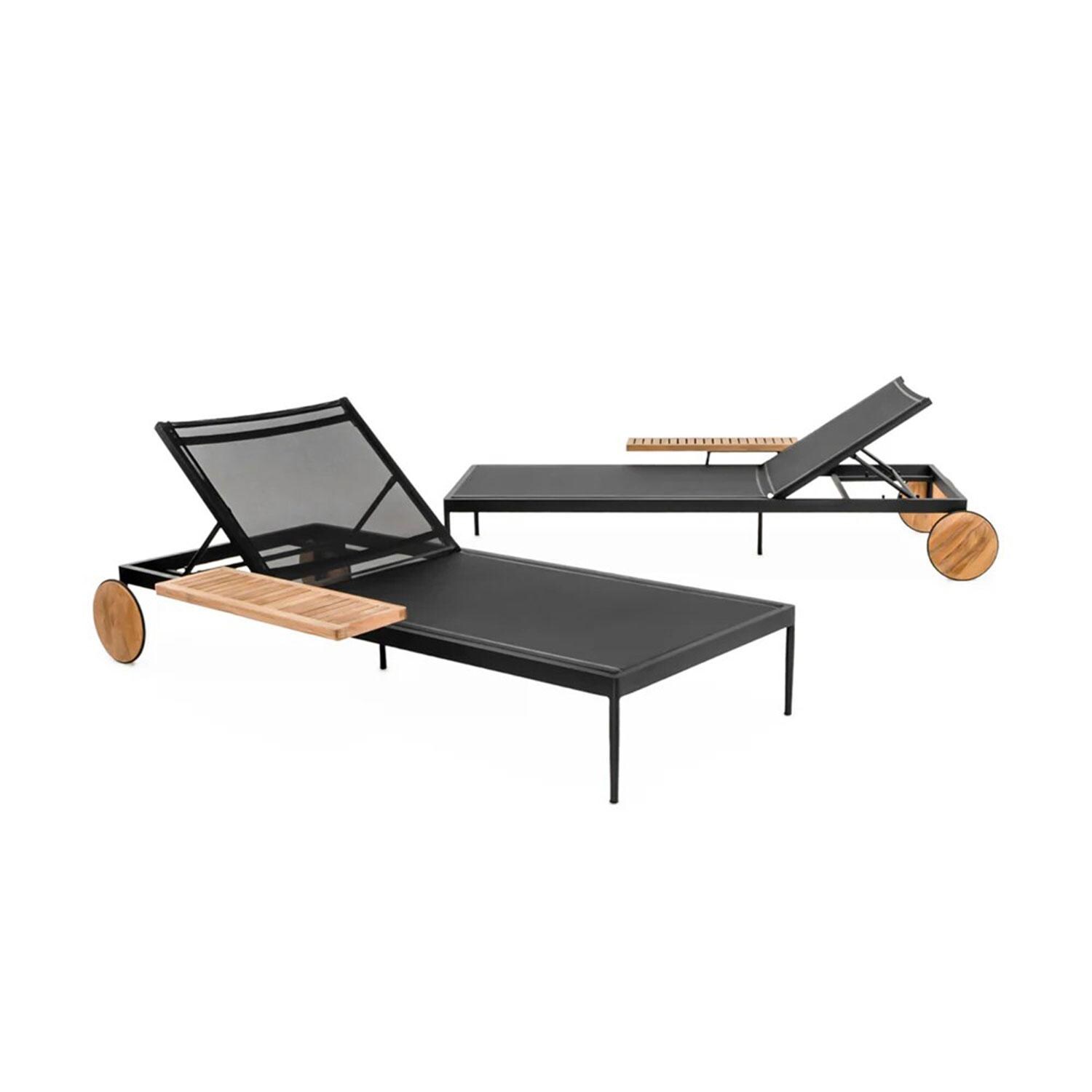 Pelican View Sling/Teak Chaise Lounge in Black by Lakeview Outdoor Designs - Both Sides - White Background thumbnail