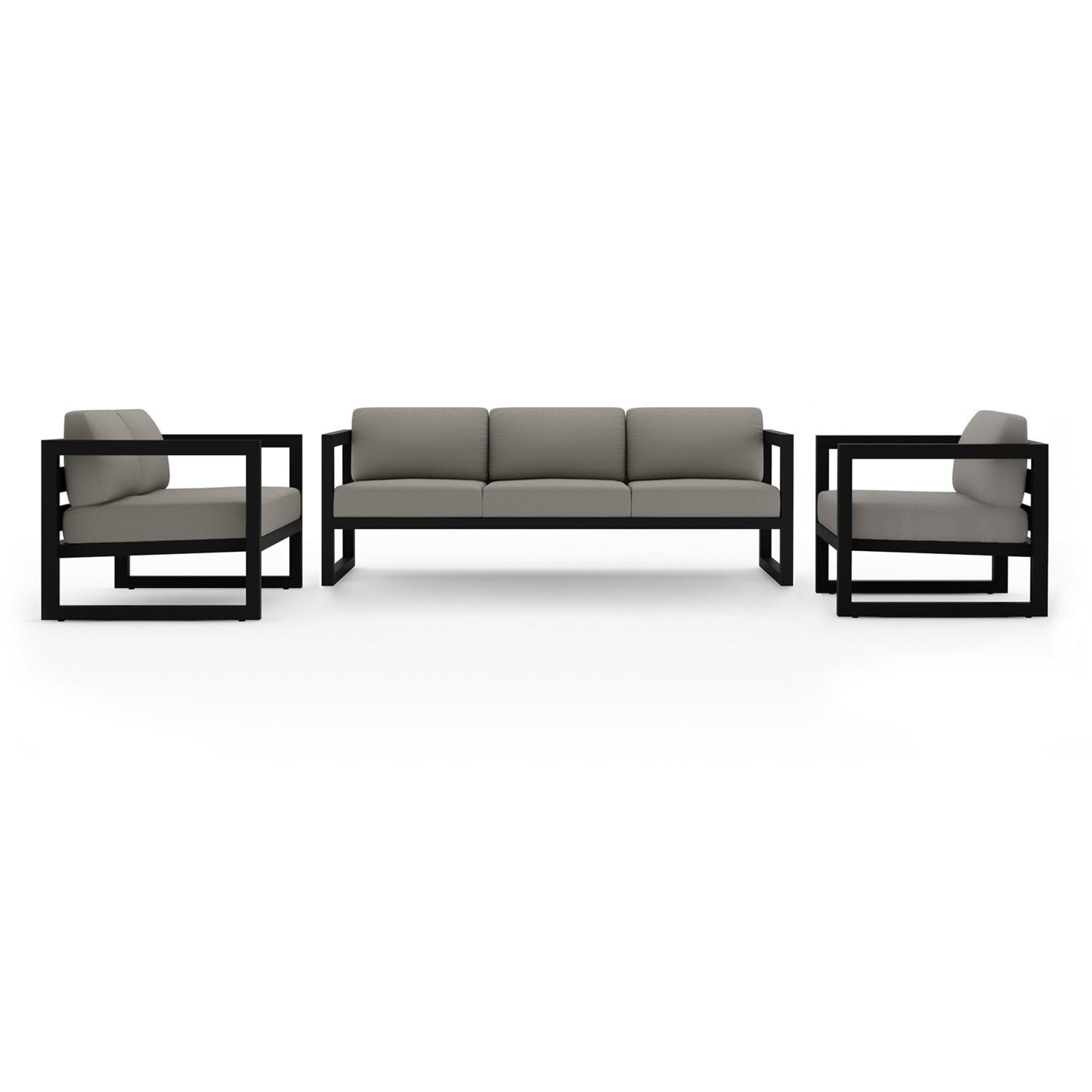 Lakeview MSTYCV-BK-3SLSS-CC Misty Cove 3 Pc Aluminum Seating Set in Black w/Sofa & Canvas Charcoal Cushions by Lakeview Outdoor Designs - Set - White Background thumbnail