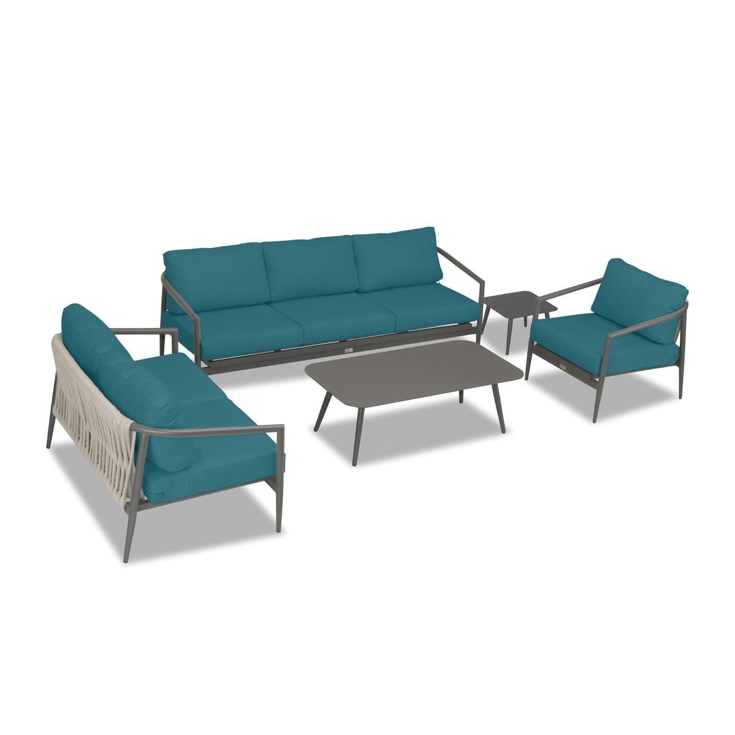 Lakeview Midnight Cove 5 Pc Aluminum Sofa Seating Set in Slate/Spectrum Peacock - Top - White Background thumbnail