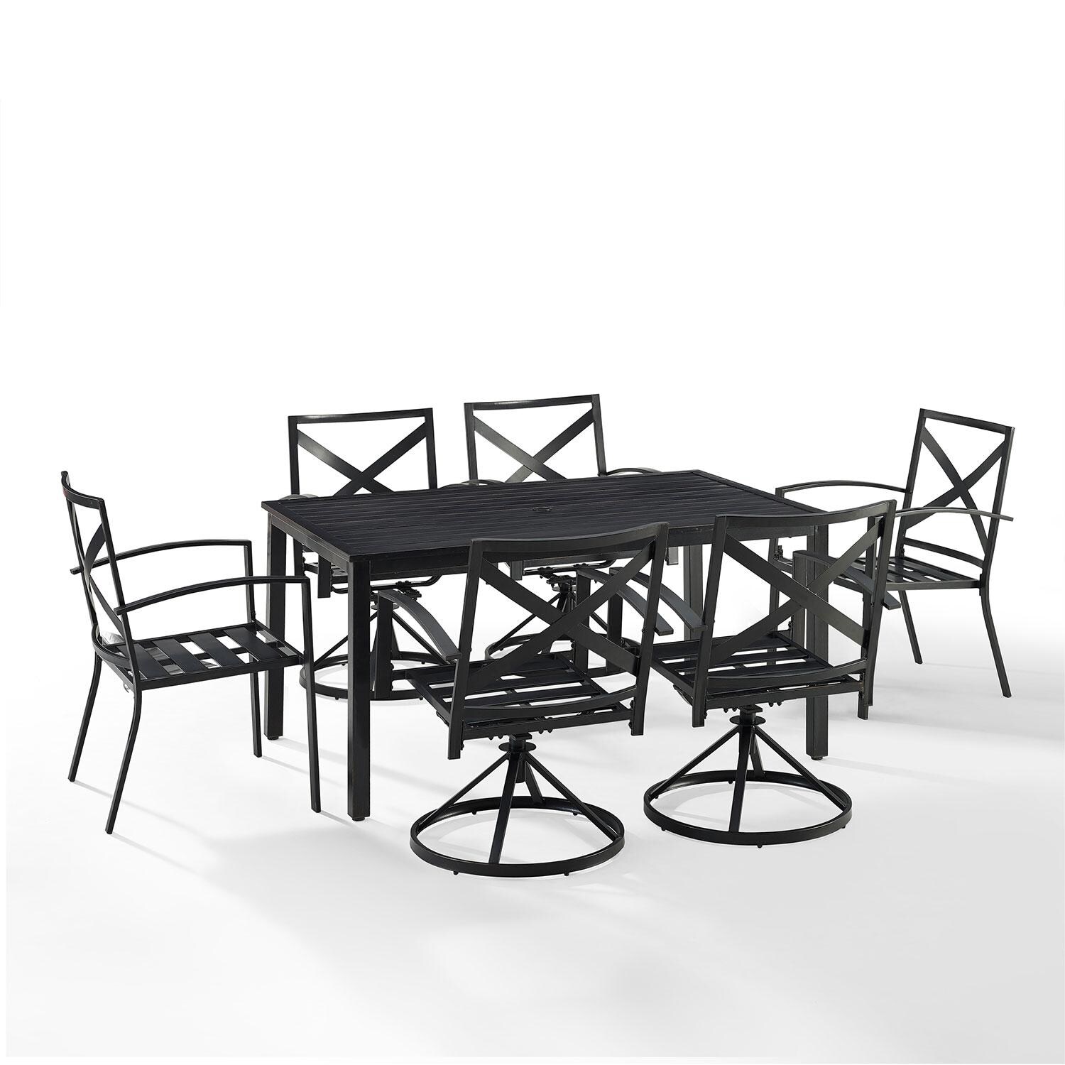 Ultimate Patio UP-82257BZ-OL 7Pc Outdoor Dining Set in Oatmeal - Cushions Removed - White Background thumbnail