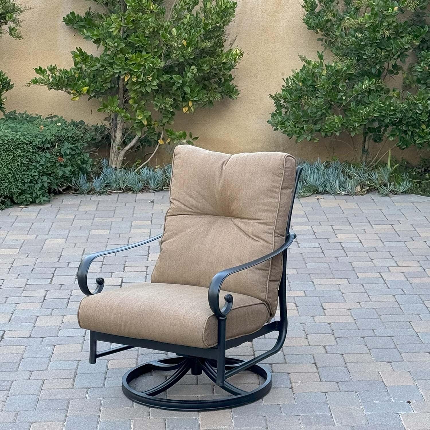 Santa Anita 3 Pc Cast Aluminum Bistro Set w/ Swivel Rockers in Antique Bronze/Sesame by Darlee - Chair - Lifestyle thumbnail