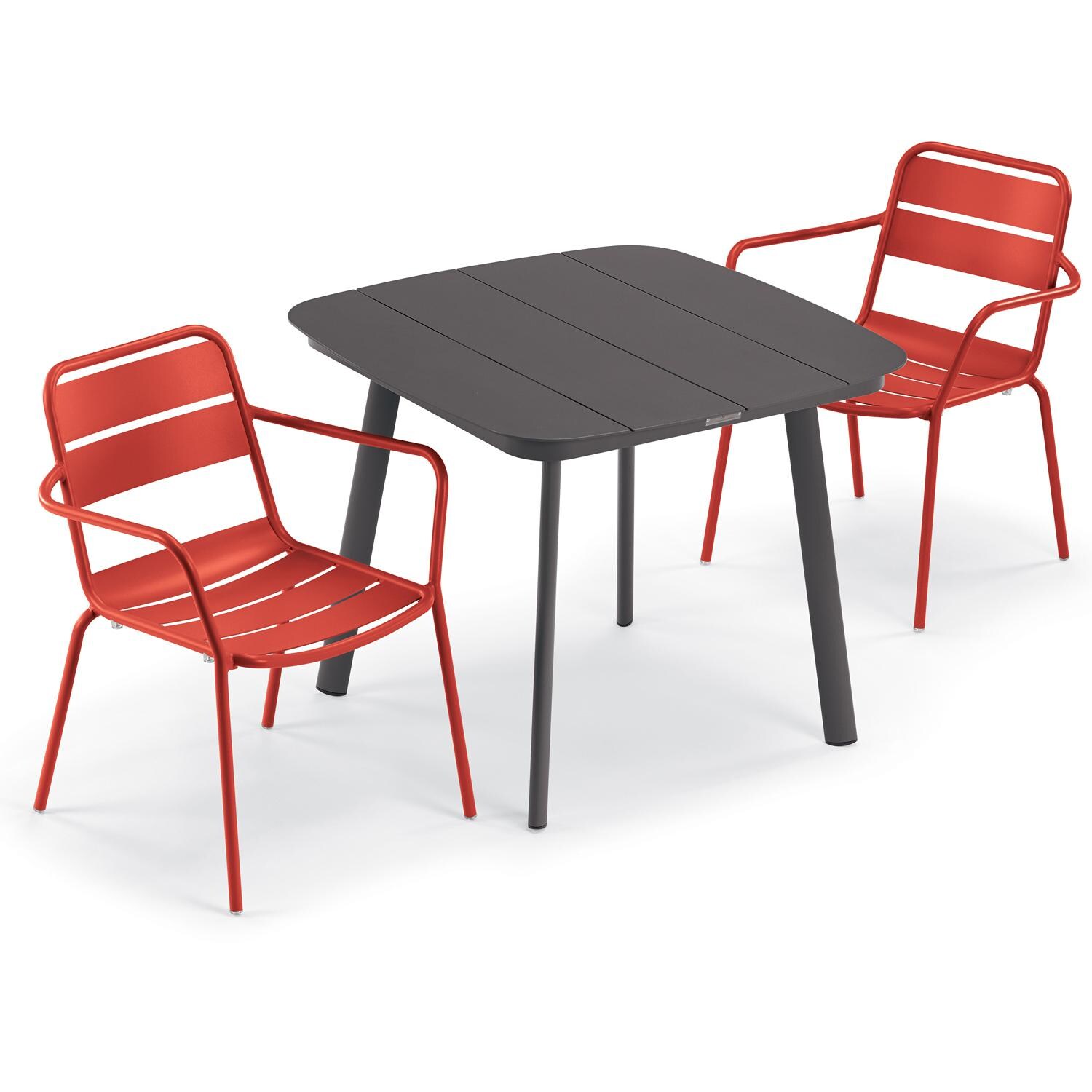 Oxford Garden Kapri 3 Pc Aluminum Dining Set W/ Arm Chairs in Carbon/Venetian - Top View thumbnail