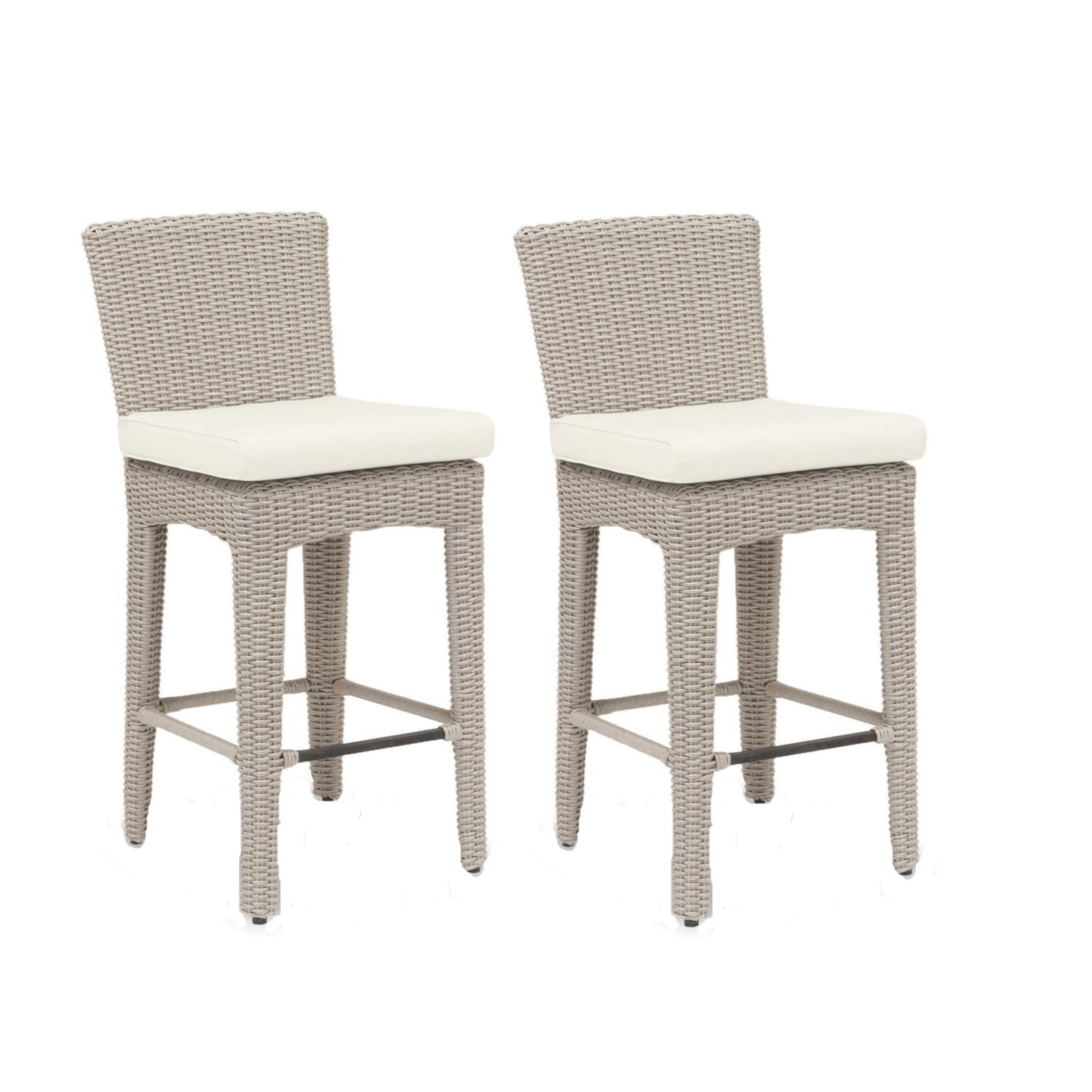 Manhattan 2 Piece Wicker Patio Bar Stool Set W/ Sunbrella Linen Canvas Cushions By Sunset West