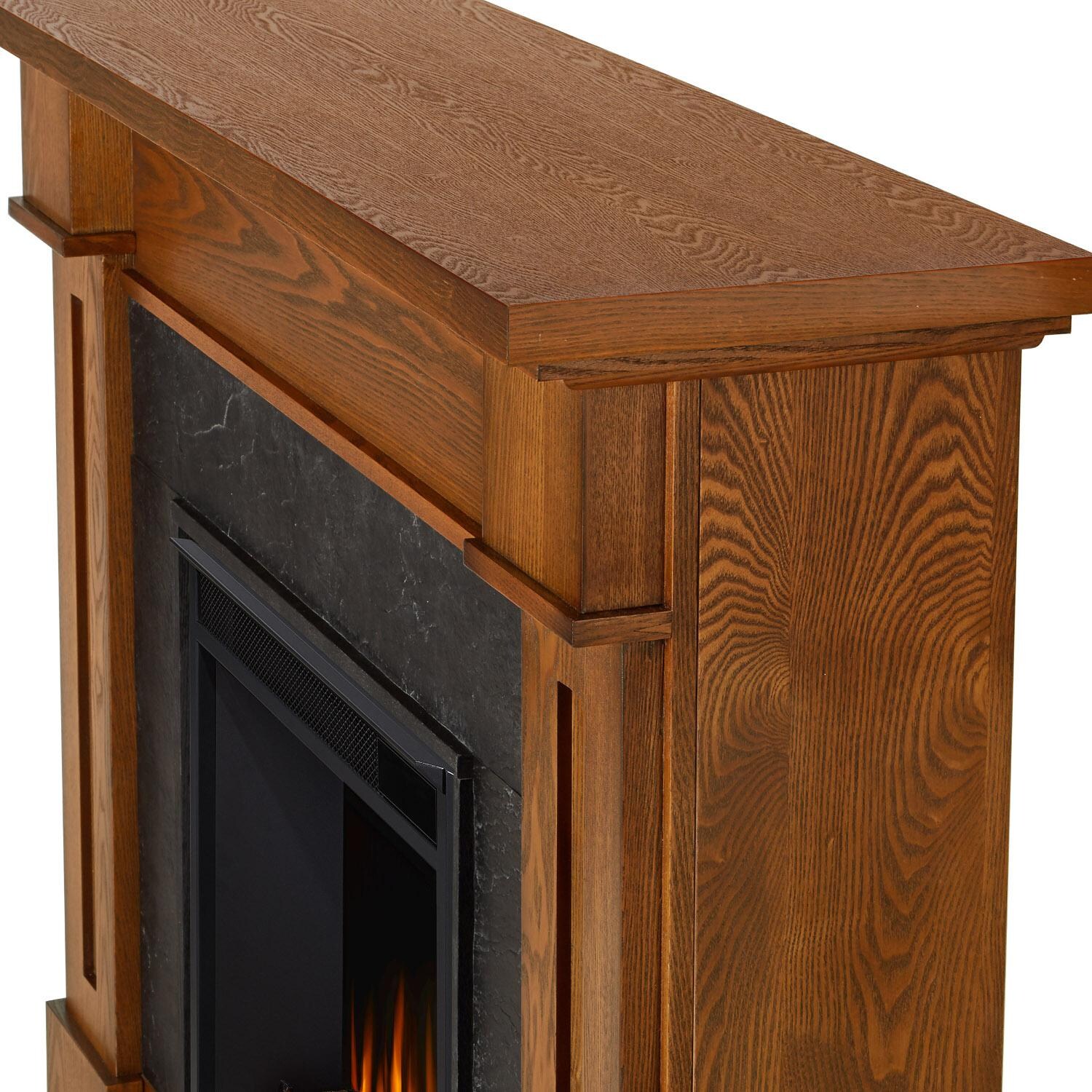 Real Flame - 6030E-BO - Kipling 53-Inch Electric Fireplace With Mantel - Burnished Oak - Corner Detail thumbnail