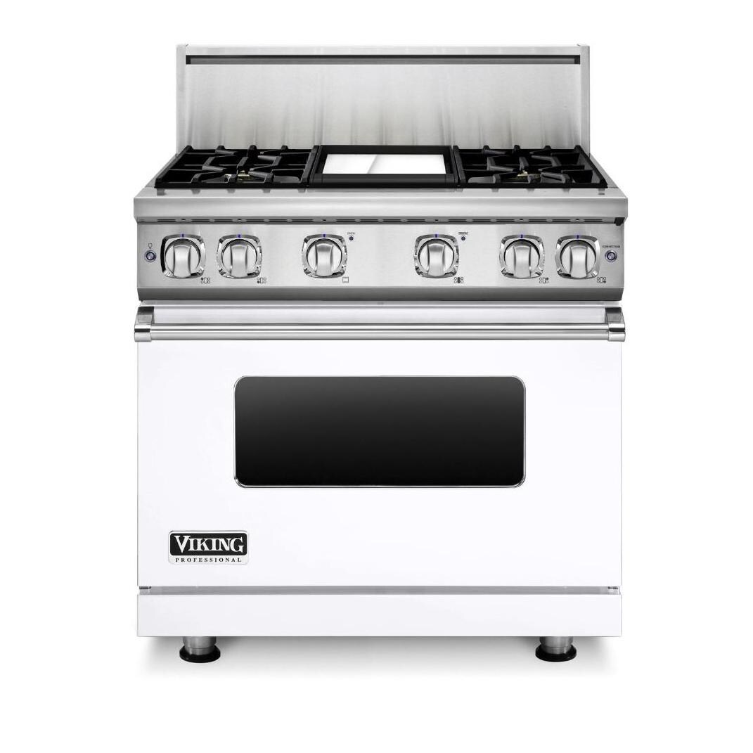 Viking Professional 7 Series 36-Inch 4 Burner Propane Gas Range With Griddle - White - VGR73624GWHLP thumbnail
