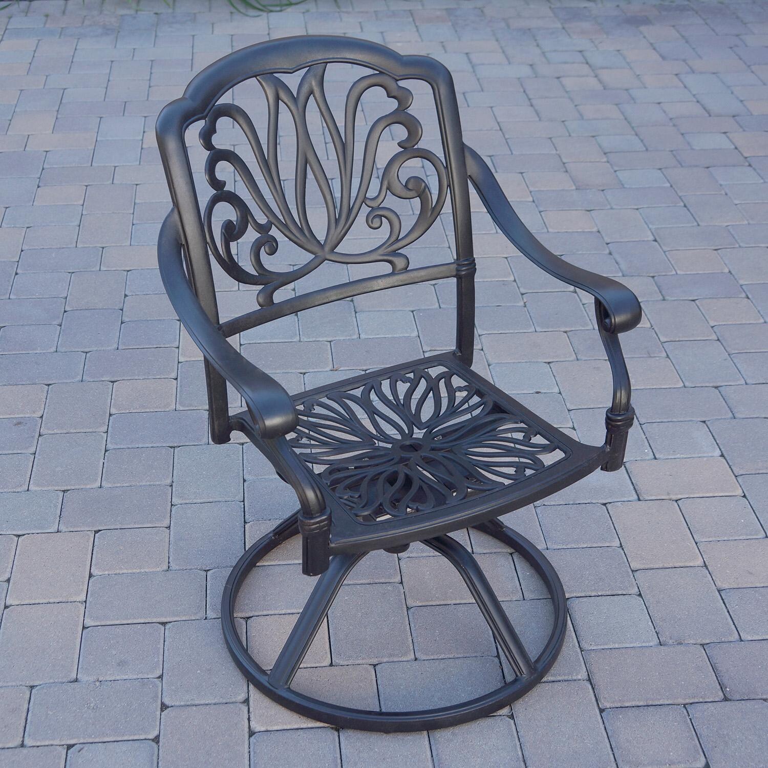 Elisabeth 11 Pc Cast Aluminum Dining Set w/ Extension & 2 Swivel Rockers in Antique Bronze by Darlee - Swivel Rocker Frame - Detail thumbnail