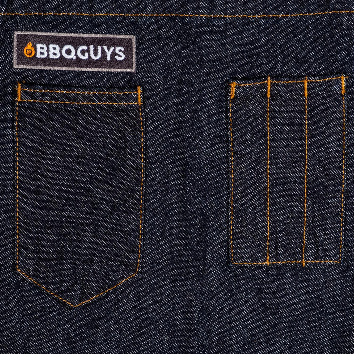 BBQGuys - AB035IBLO - BBQGuys x Chef Works Memphis Bib BBQ Apron - Closeup Of Top Pockets thumbnail