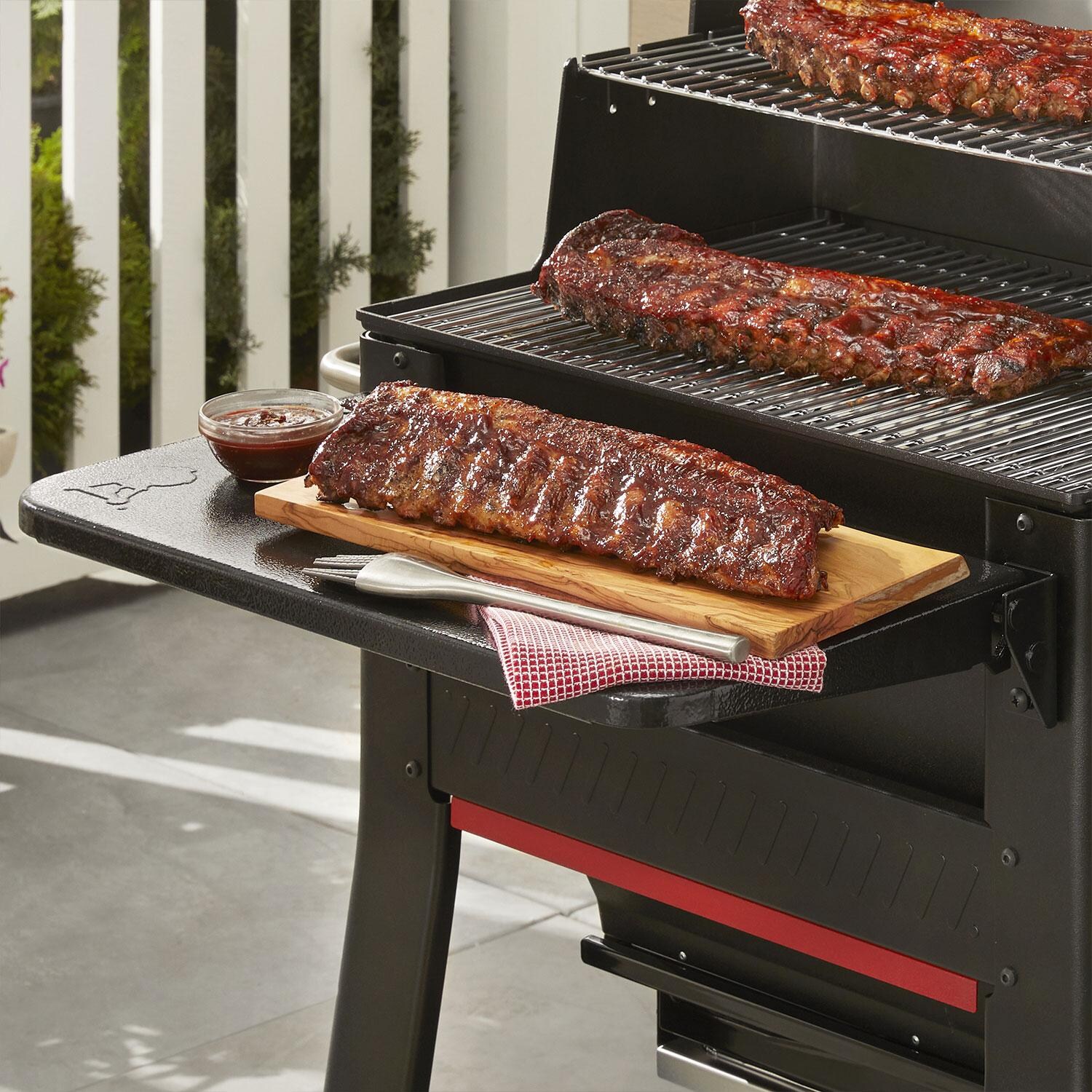 Weber 3400108 Pellet Folding Front Table for Searwood 600 Pellet Grill - In Use - Lifestyle thumbnail