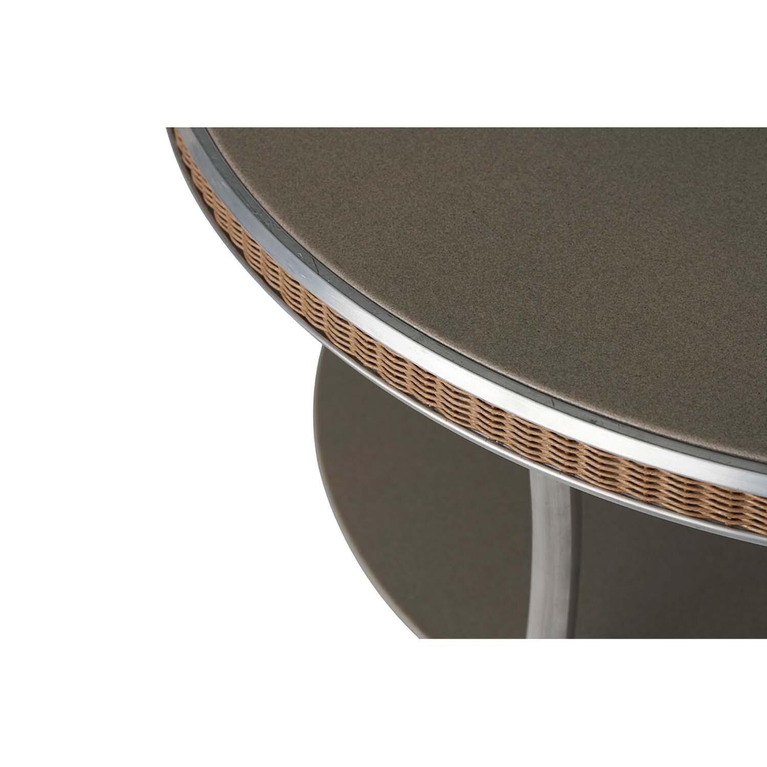 Lloyd Flanders Essence 33-Inch Round Cocktail Table W/Taupe Glass - Hickory Finish - Detail thumbnail