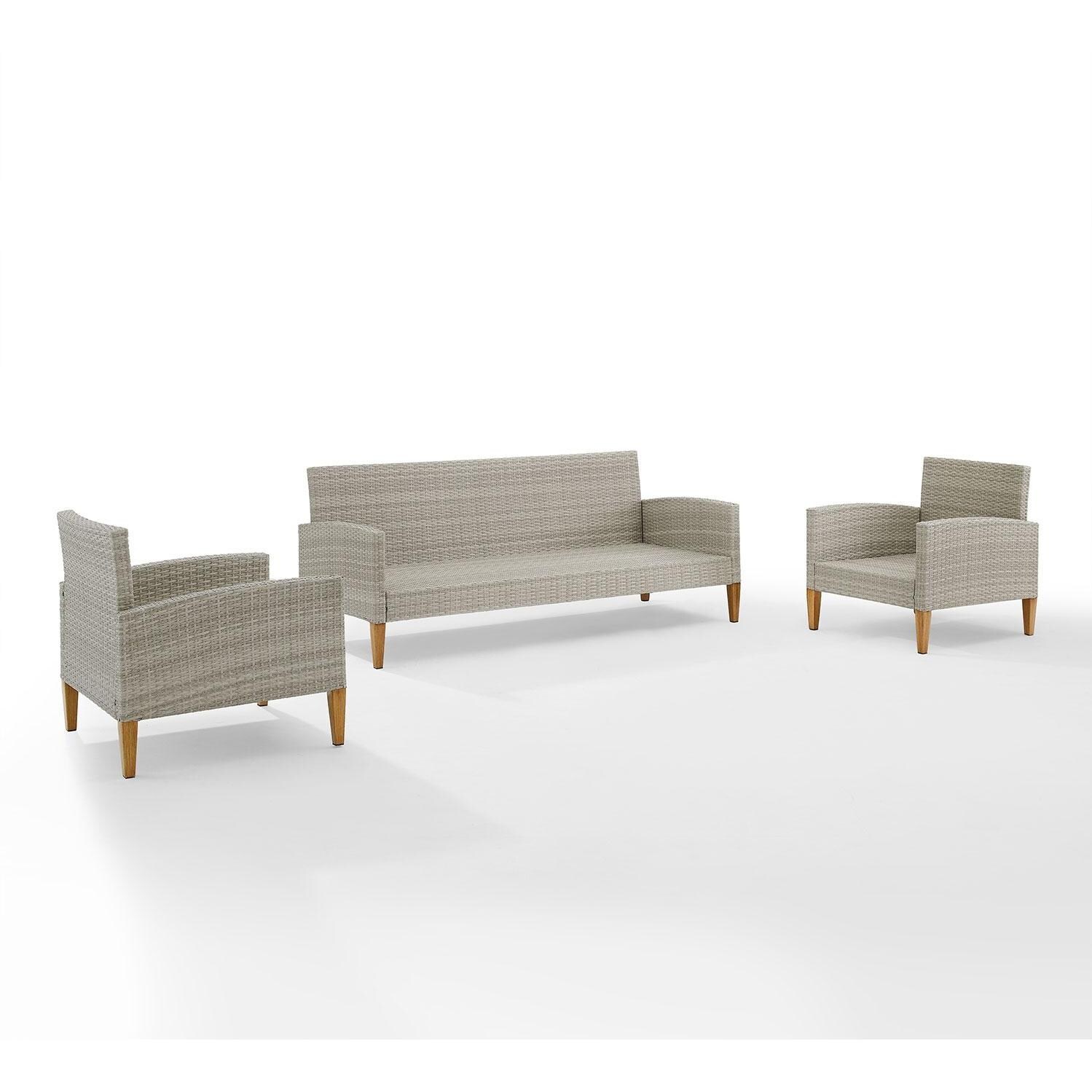 Ultimate Patio UP-92426GY-AC 3Pc Wicker Outdoor Sofa Patio Furniture Set in Acorn - Cushions Removed - White Background thumbnail