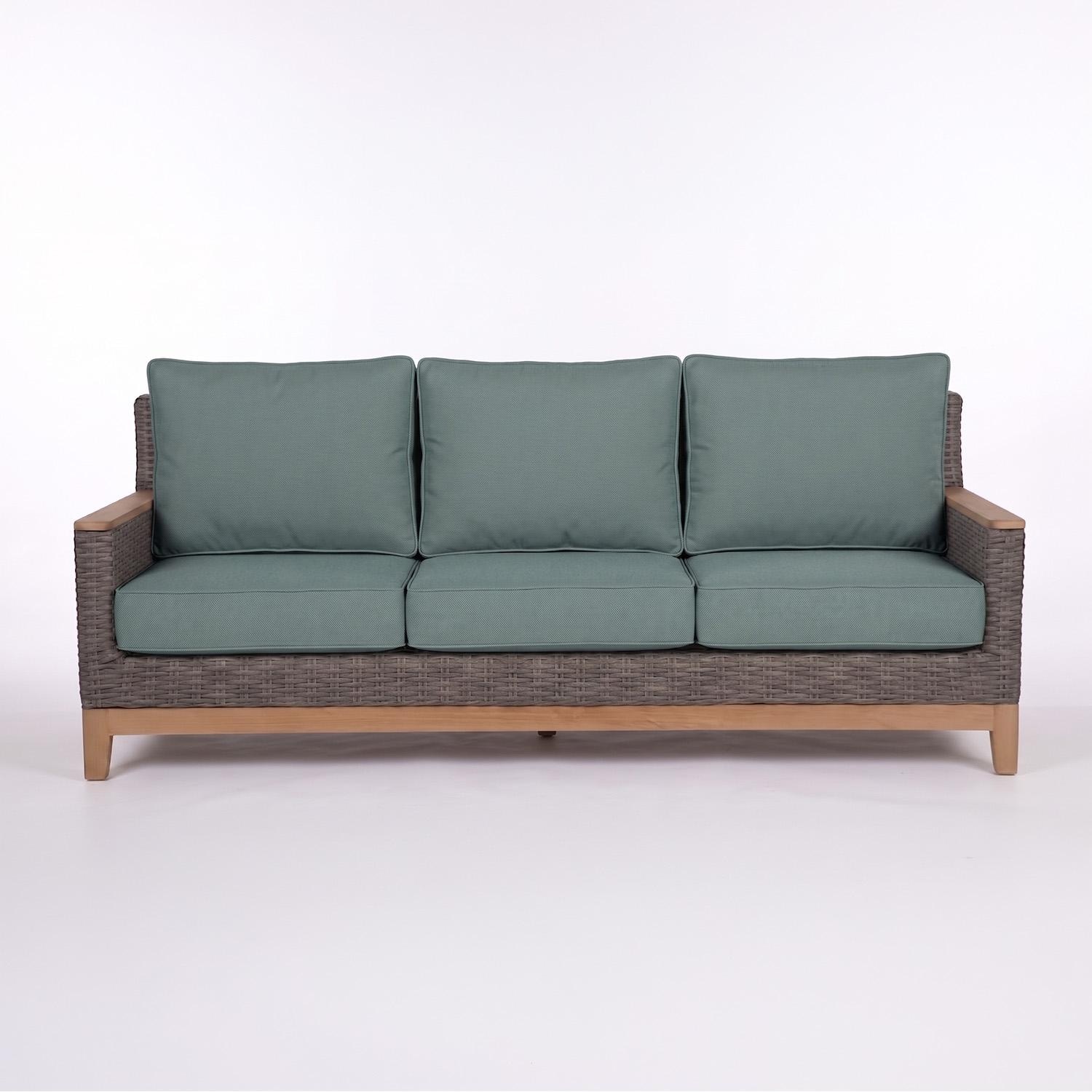 Royal Teak Collection BOCA3S-S Boca 3 Person Wicker Sofa w/ Sunbrella Cushions in Gray/Canvas Spa - Sofa - White Background thumbnail
