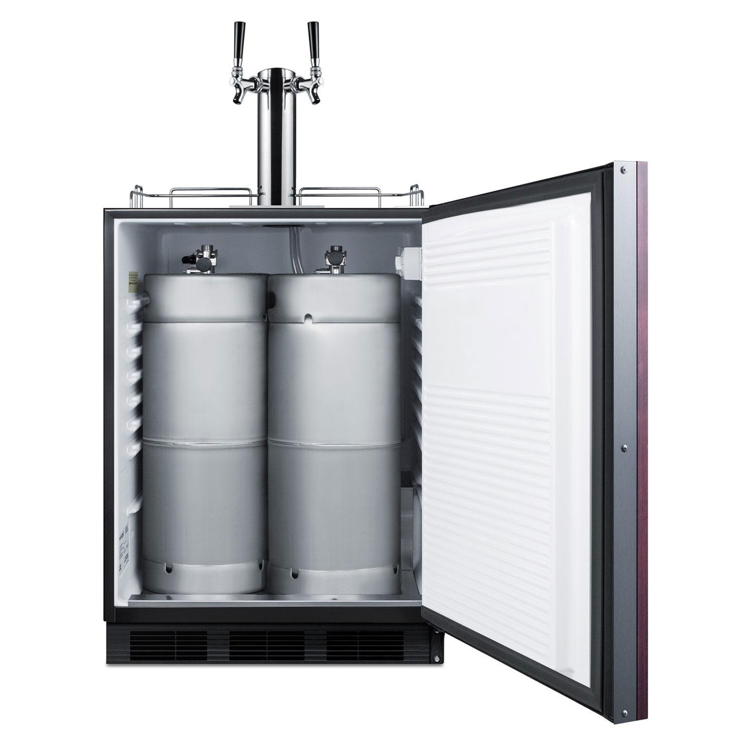 Summit SBC58BLBIADAIF ADA Compliant 24 Inch 5.5 Cu. Ft. Built-In Dual Tap Panel Ready Kegerator - Stocked W/ Two Kegs - White Background thumbnail