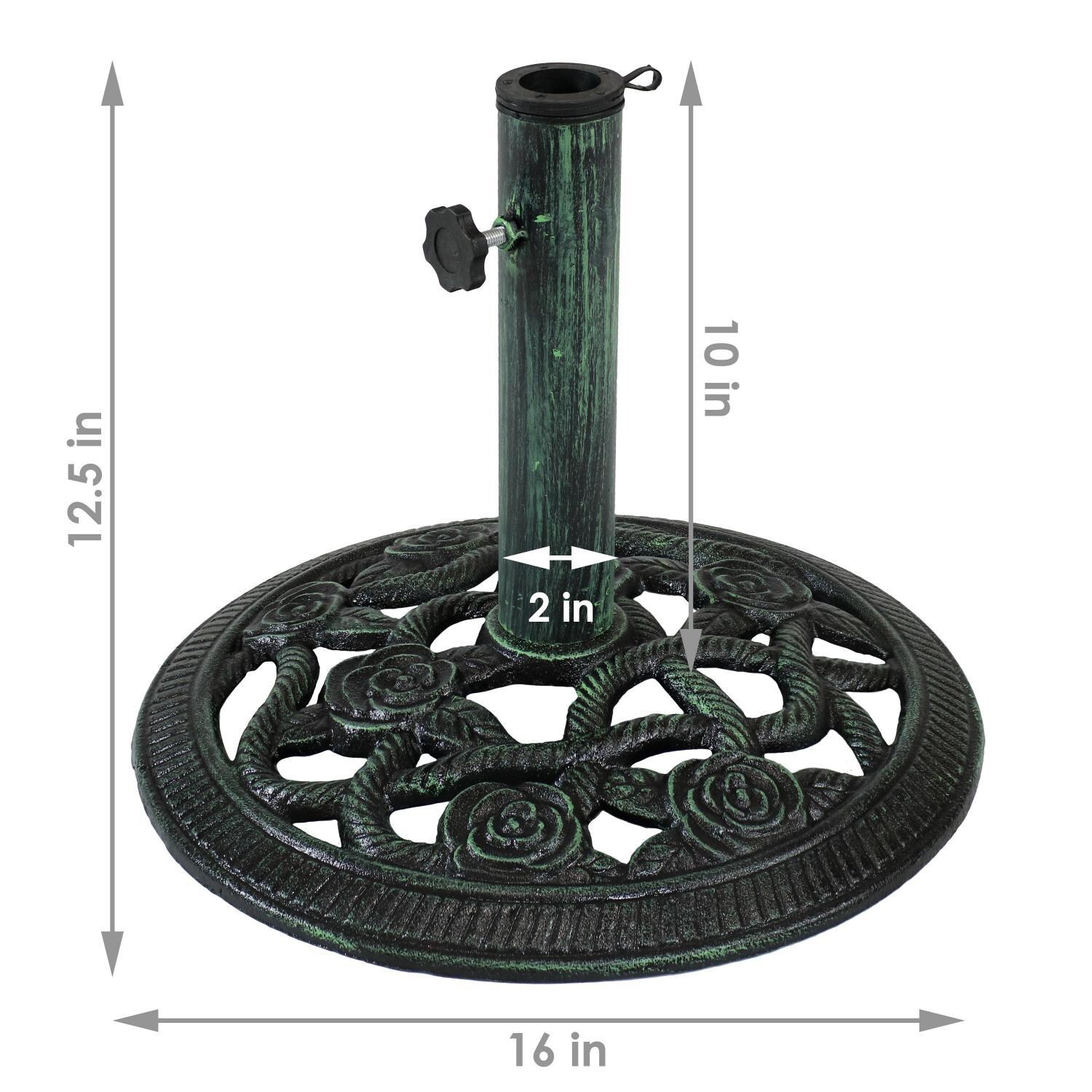 Ultimate Patio 17 Lb Rose Blossom Cast Iron Umbrella Base - Green - Dimensions thumbnail