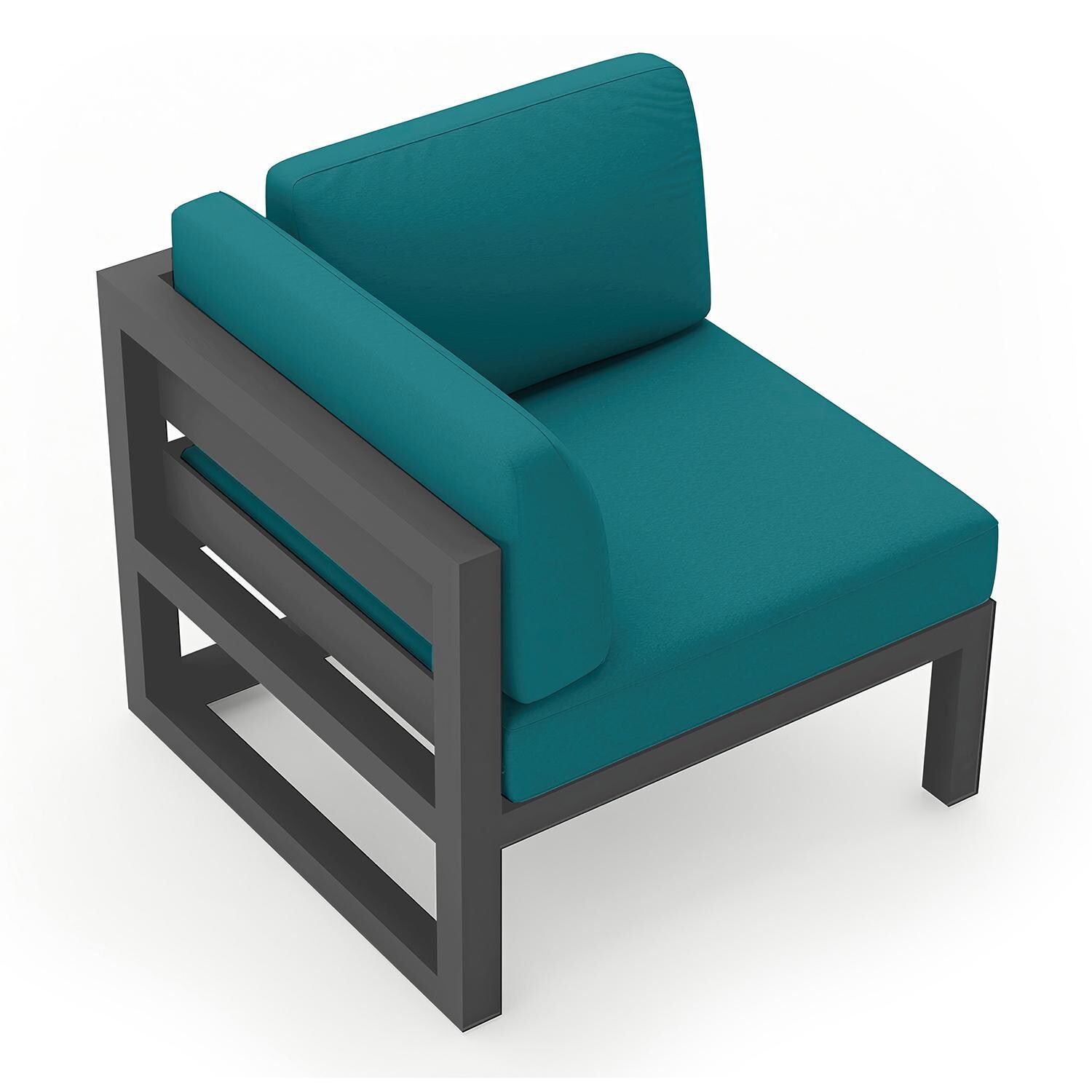 Misty Cove Aluminum Corner Club Chair in Slate w/Spectrum Peacock Cushions by Lakeview - Top Angle View - White Background thumbnail
