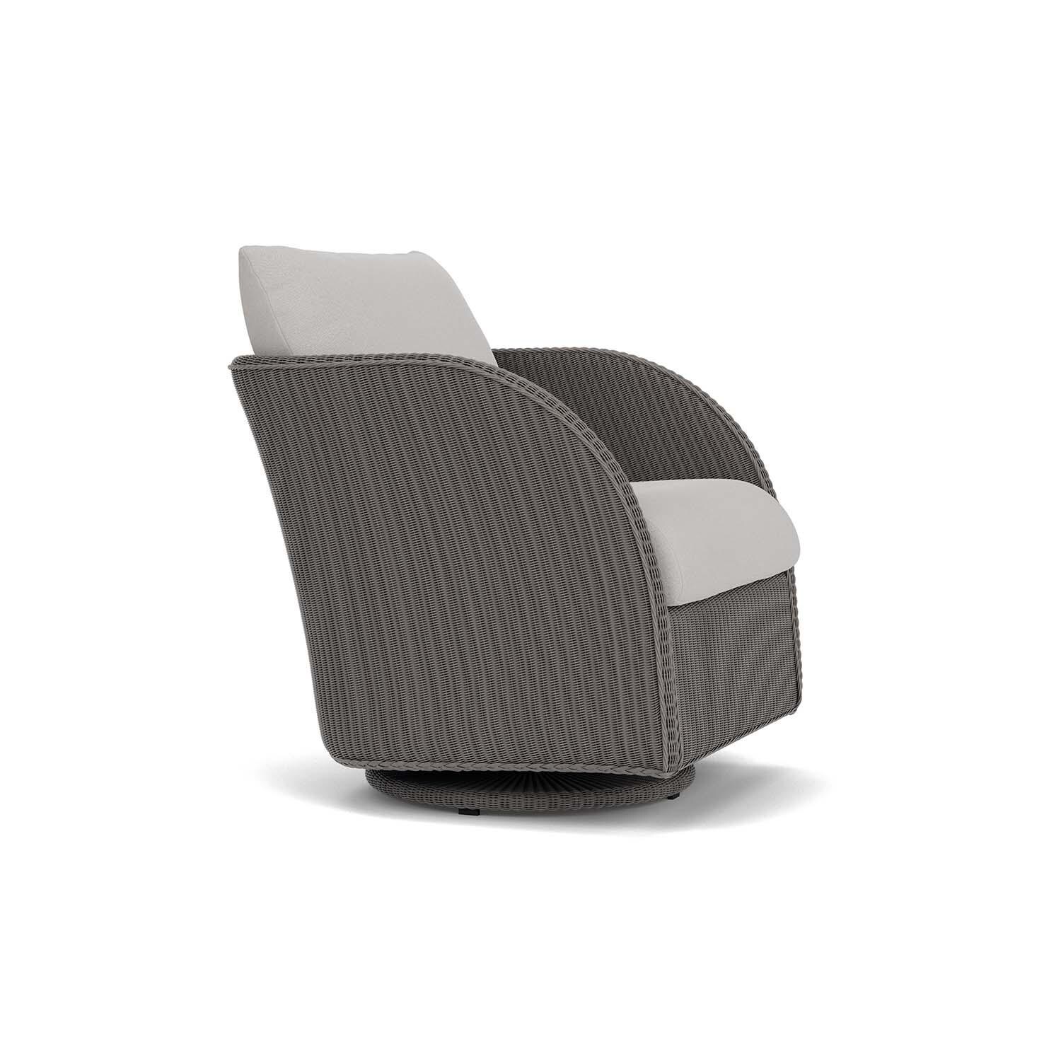 Lloyd Flanders Essence Swivel Glider Lounge Chair W/Tundra Dove Fabric - Pewter Finish - Angled thumbnail