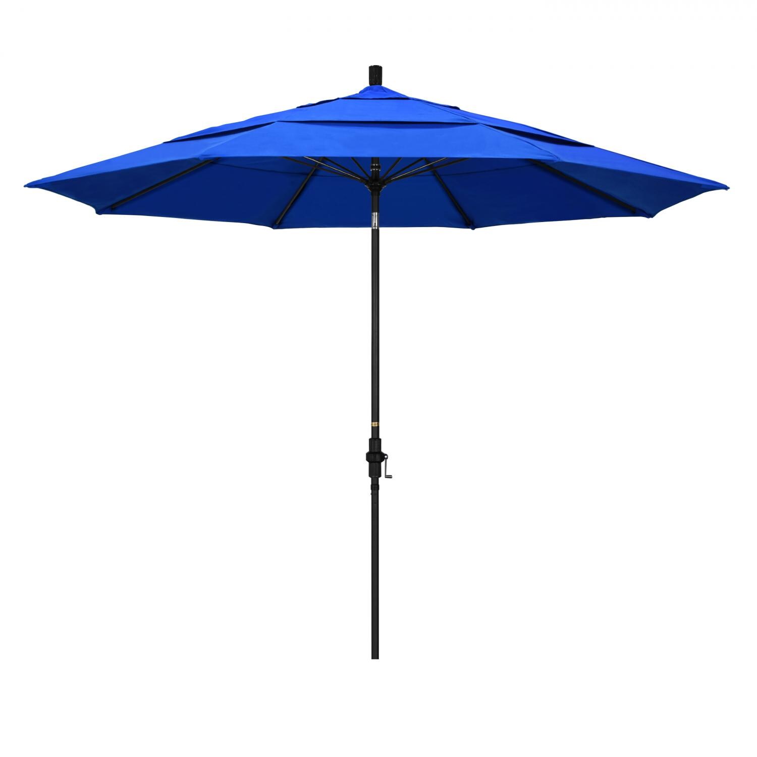 California Umbrella 11 Ft. Octagonal Aluminum Collar Tilt Patio Umbrella W/ Crank Lift & Fiberglass Ribs - Matted Black Frame / Sunbrella Canvas Pacific Blue Canopy