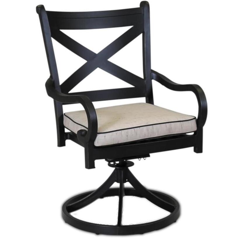 Monterey Cast Aluminum Patio Swivel Rocker Dining Chair W/ Sunbrella Frequency Sand Cushion - White Background thumbnail