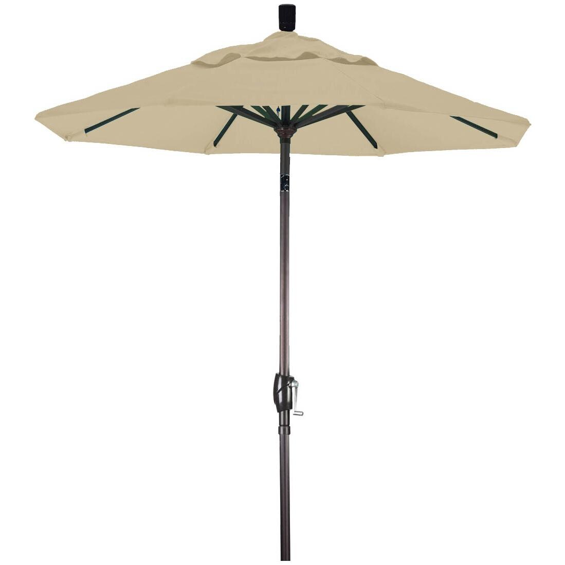 California Umbrella 6 Ft. Octagonal Aluminum Push Button Tilt Patio Umbrella W/ Crank Lift & Aluminum Ribs - Bronze Frame / Sunbrella Canvas Antique Beige Canopy