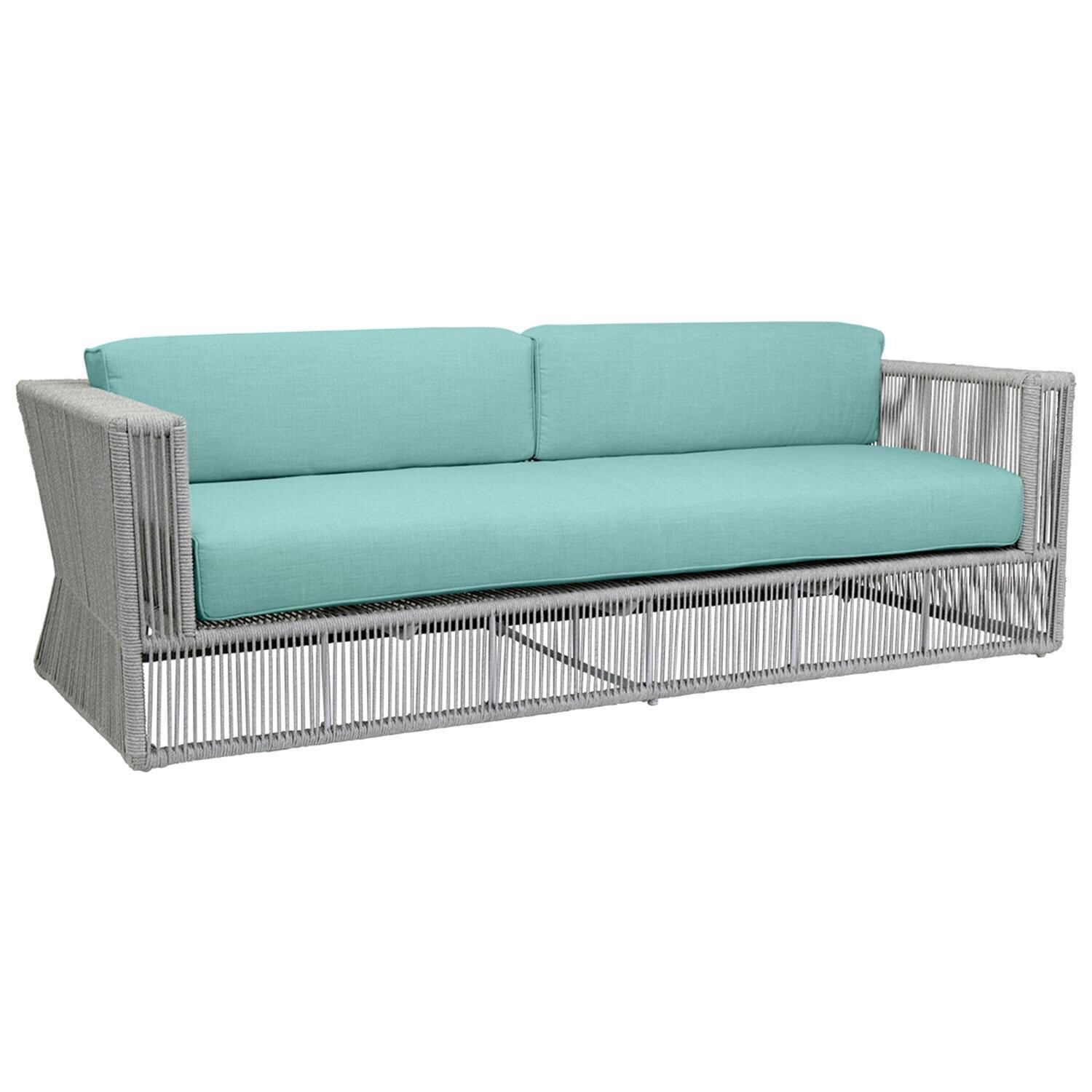 Miami Olefin Rope Patio Sofa in Dupione Celeste w/ Self Welt by Sunset West - Display - White Background thumbnail