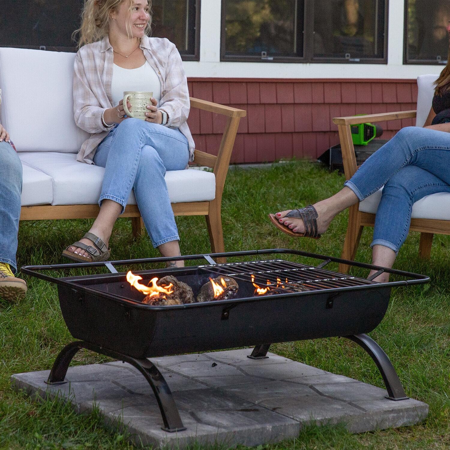 Ultimate Patio NB-NW201 36 Inch Rectangular Steel Wood-Burning Fire Pit in Black - Backyard Gathering - Lifestyle thumbnail