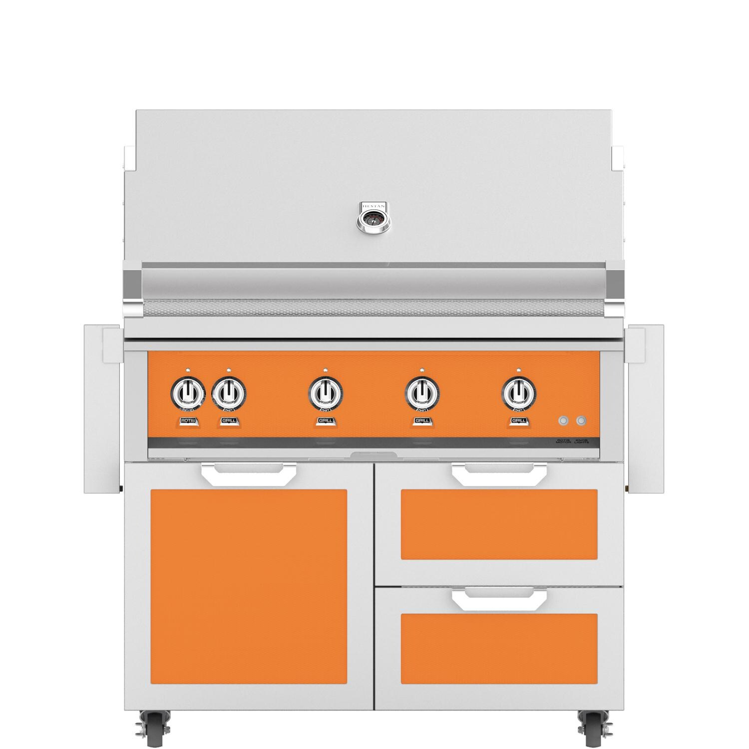 Hestan 42-Inch Propane Gas Grill W/ Sear Burner & Rotisserie On Double Drawer & Door Tower Cart - Citra - GMBR42-LP-OR