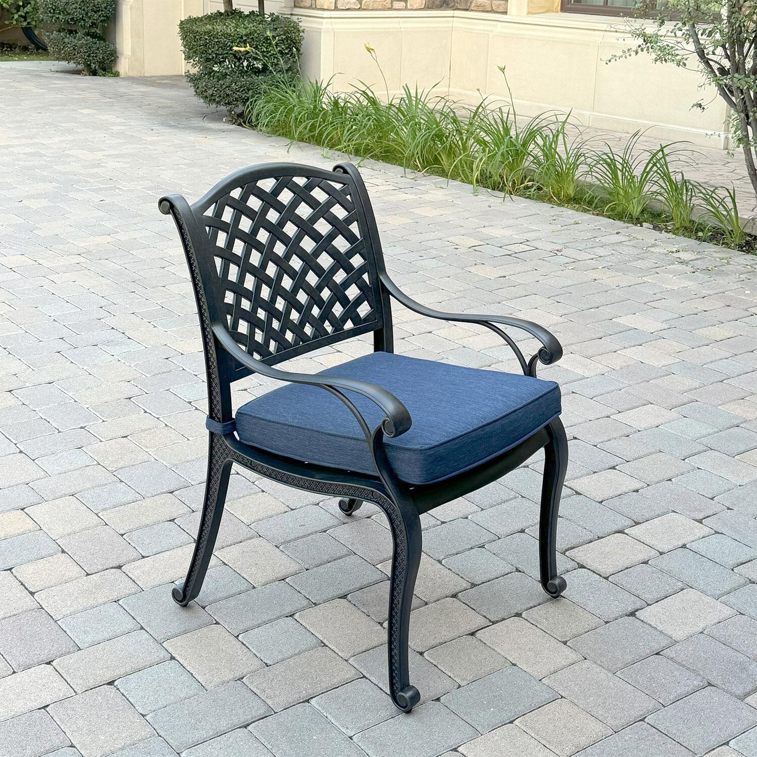 Nassau Cast Aluminum Dining Chair in Antique Bronze/Navy by Darlee thumbnail