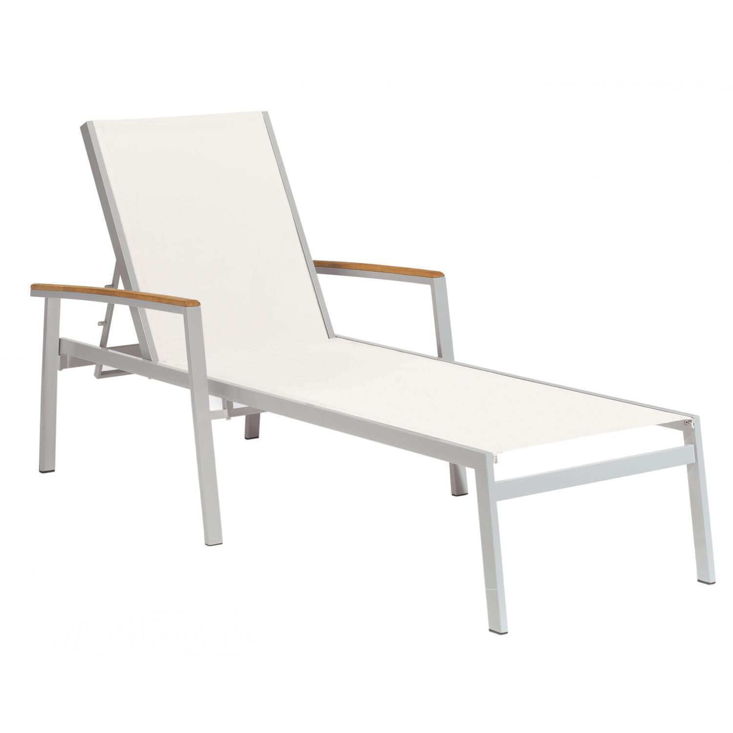 Travira Aluminum Patio Chaise Lounge W/ Natural Sling & Natural Tekwood Armcaps By Oxford Garden thumbnail