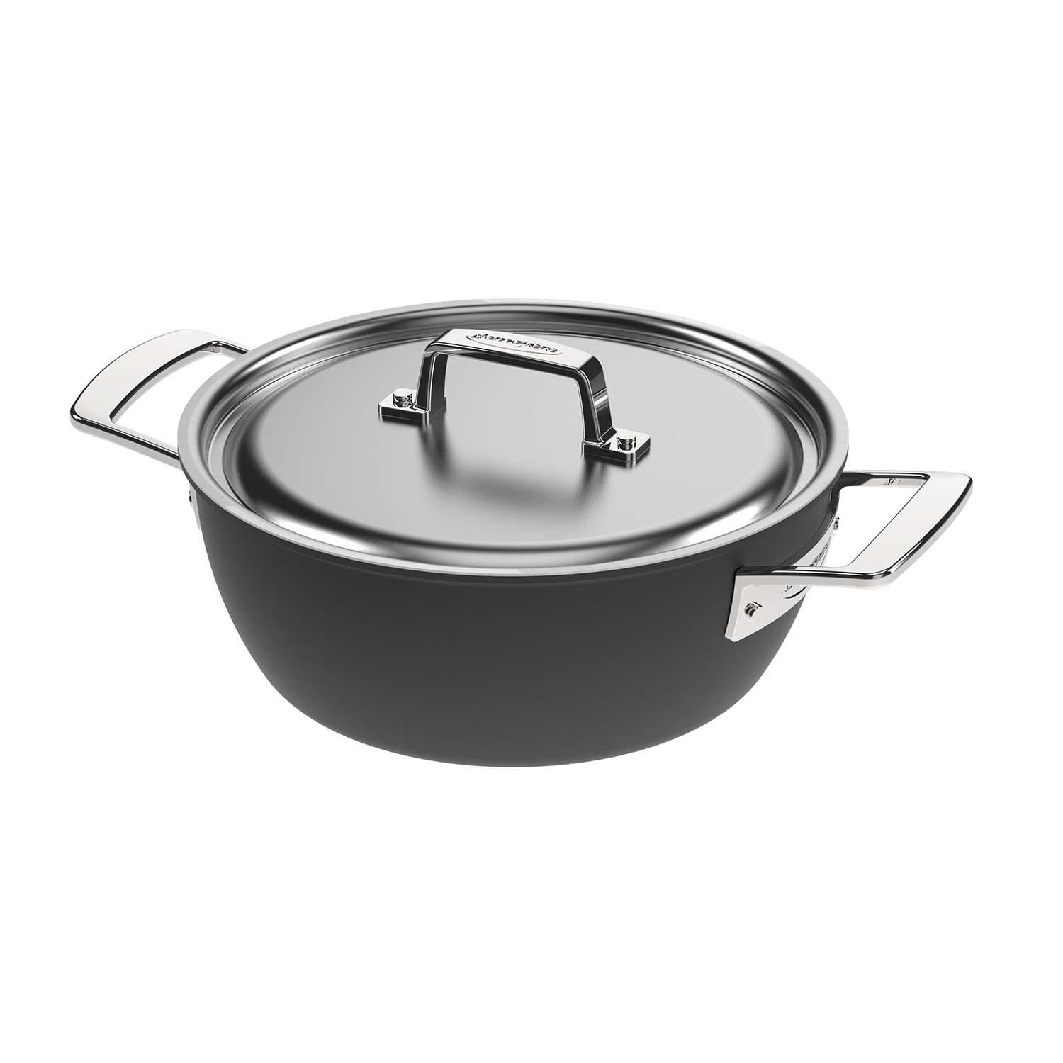 Demeyere 1026913 Black 5 Stainless Steel 3.5 Qt Dutch Oven W/Lid - Angled View - White Background thumbnail