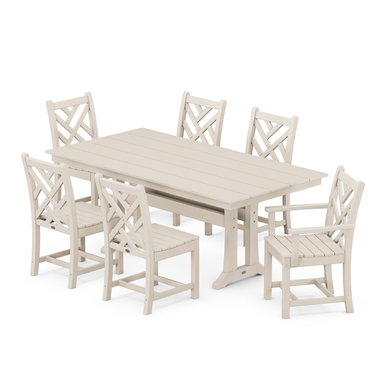 POLYWOOD Chippendale 7-Piece Farmhouse Trestle Dining Set - Sand