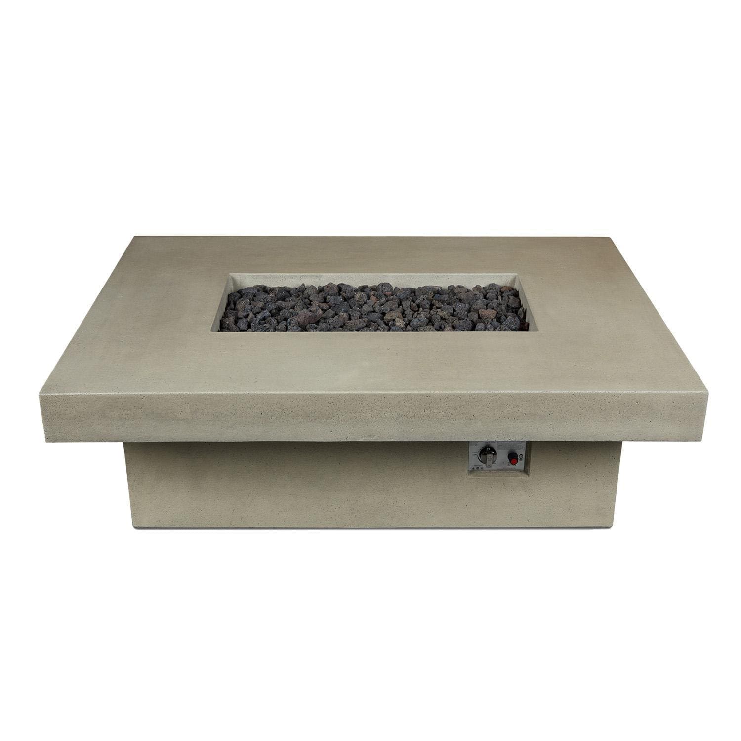 Hickory Bay 3708NG-DUNE 60 Inch Rectangular GFRC Natural Gas Fire Pit Table in Dune by BBQGuys Signature - Angled Front View - White Background thumbnail