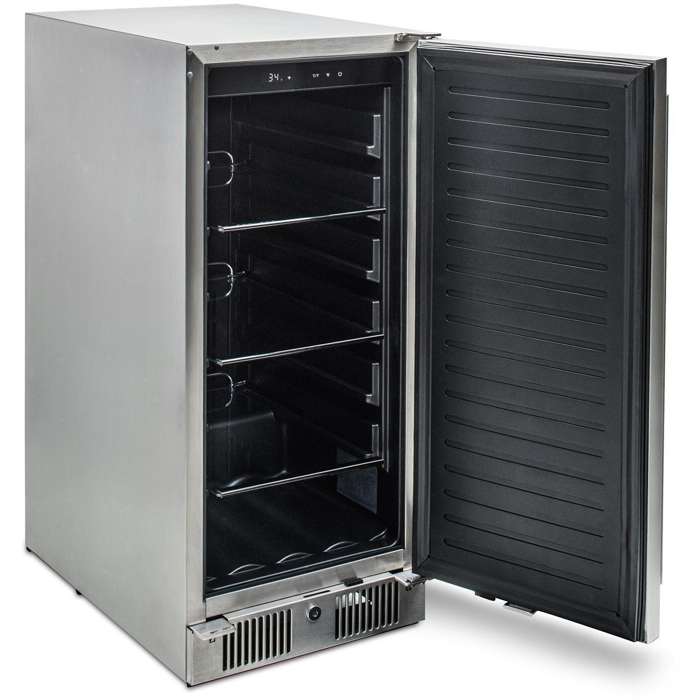 Blaze BLZ-SSRF-15 15-in 3.2 Cu. Ft. Outdoor Rated Compact Refrigerator - Side View w/ Door Open - White Background thumbnail