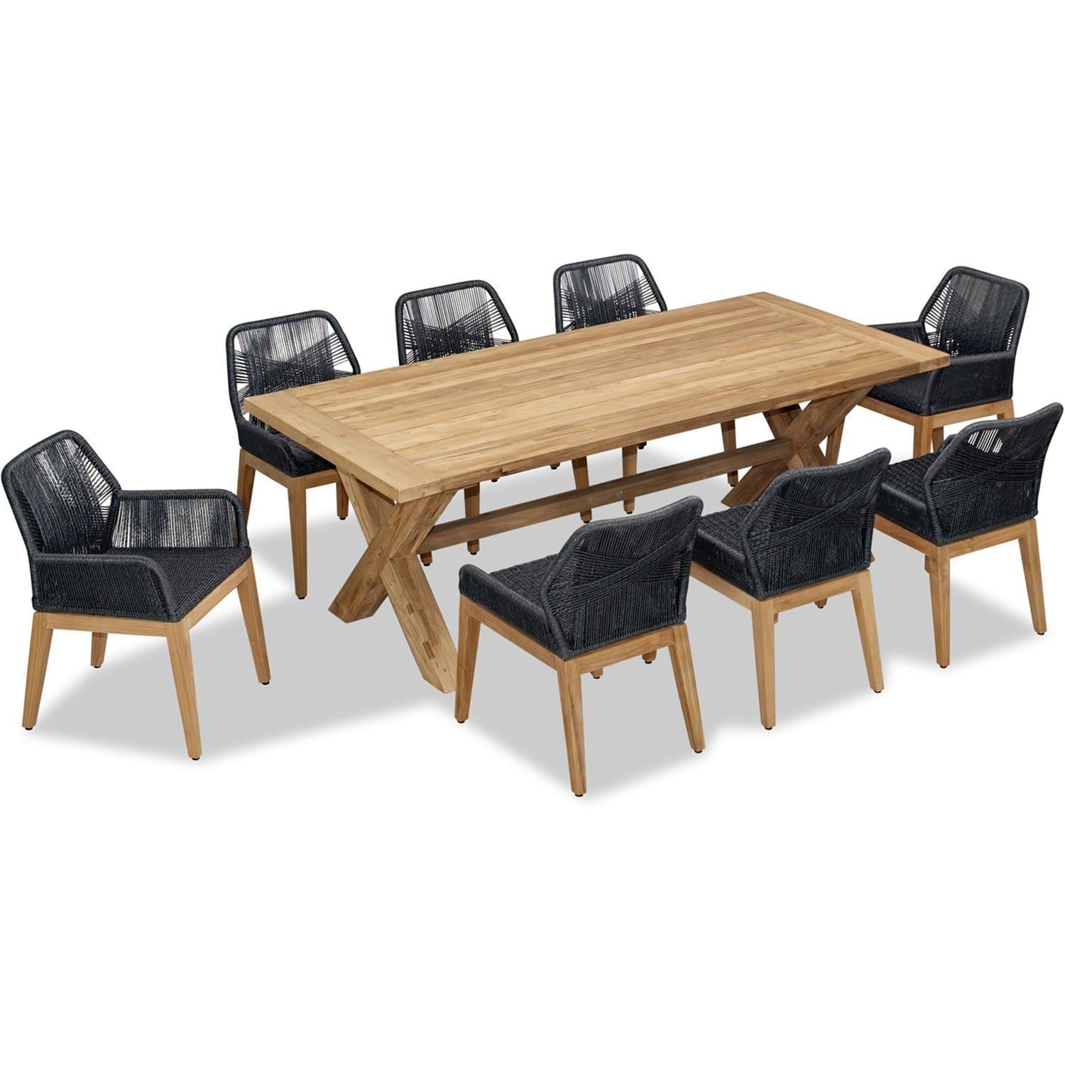 Wood Grove 8 Seat Reclaimed Teak and Rope Dining Set By Lakeview - Angled View From Above - White Background thumbnail