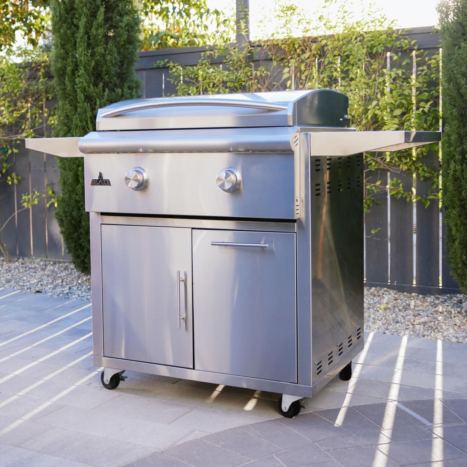 Blaze BLZ-GRIDDLE-LTE3-NG Freestanding Natural Gas Griddle - Angled View - Lifestyle thumbnail