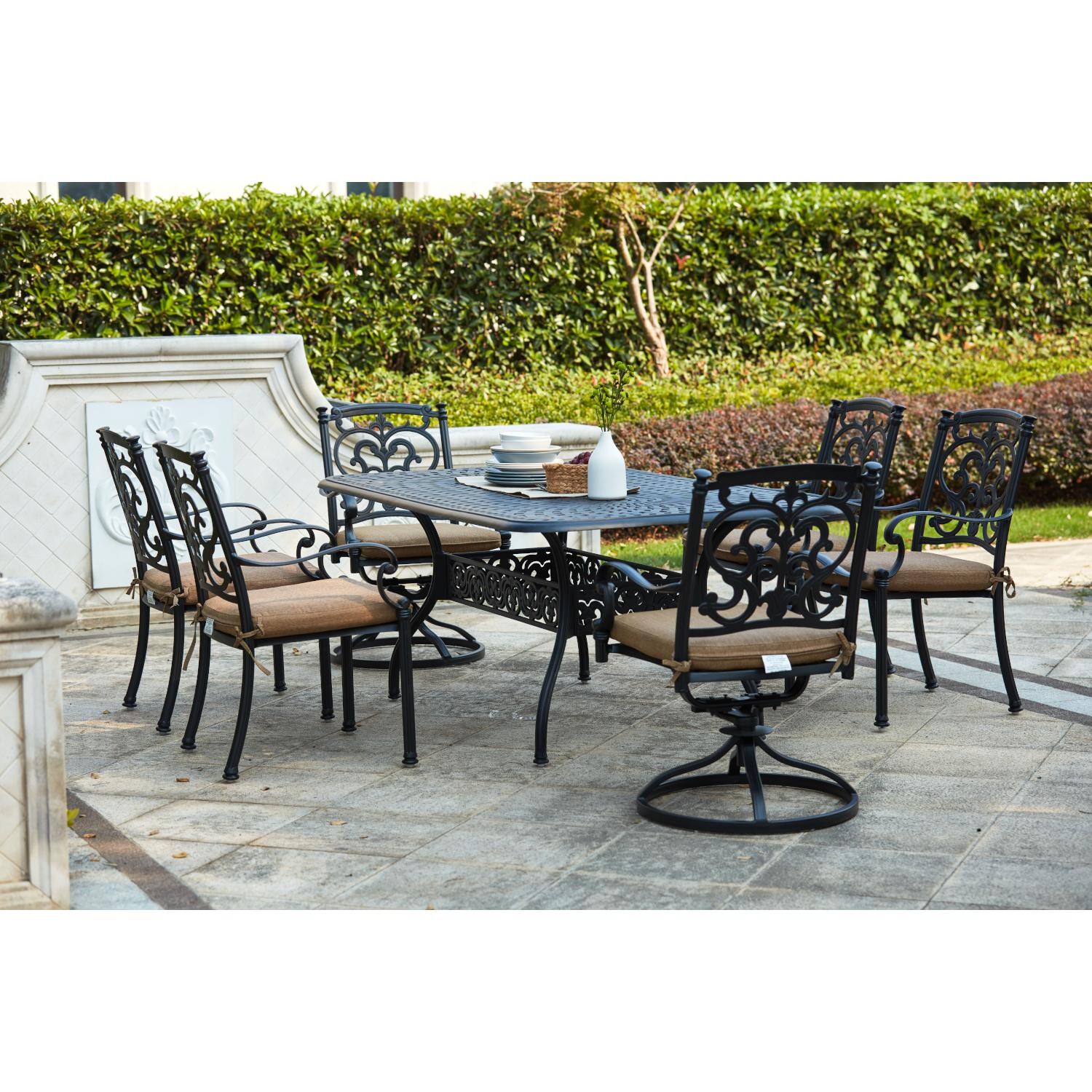 Darlee Santa Barbara 7 Piece Cast Aluminum Patio Dining Set W/ Rectangular Table - Antique Bronze thumbnail