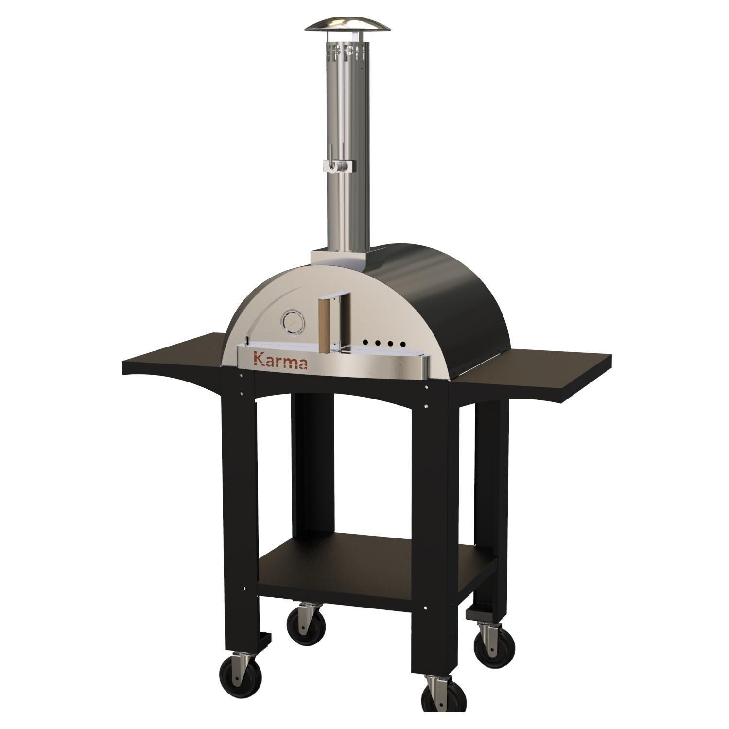 WPPO WKK-01S-WS-Black Karma 25-in Wood Fired Pizza Oven w/ Black Cart - Black - White Background thumbnail