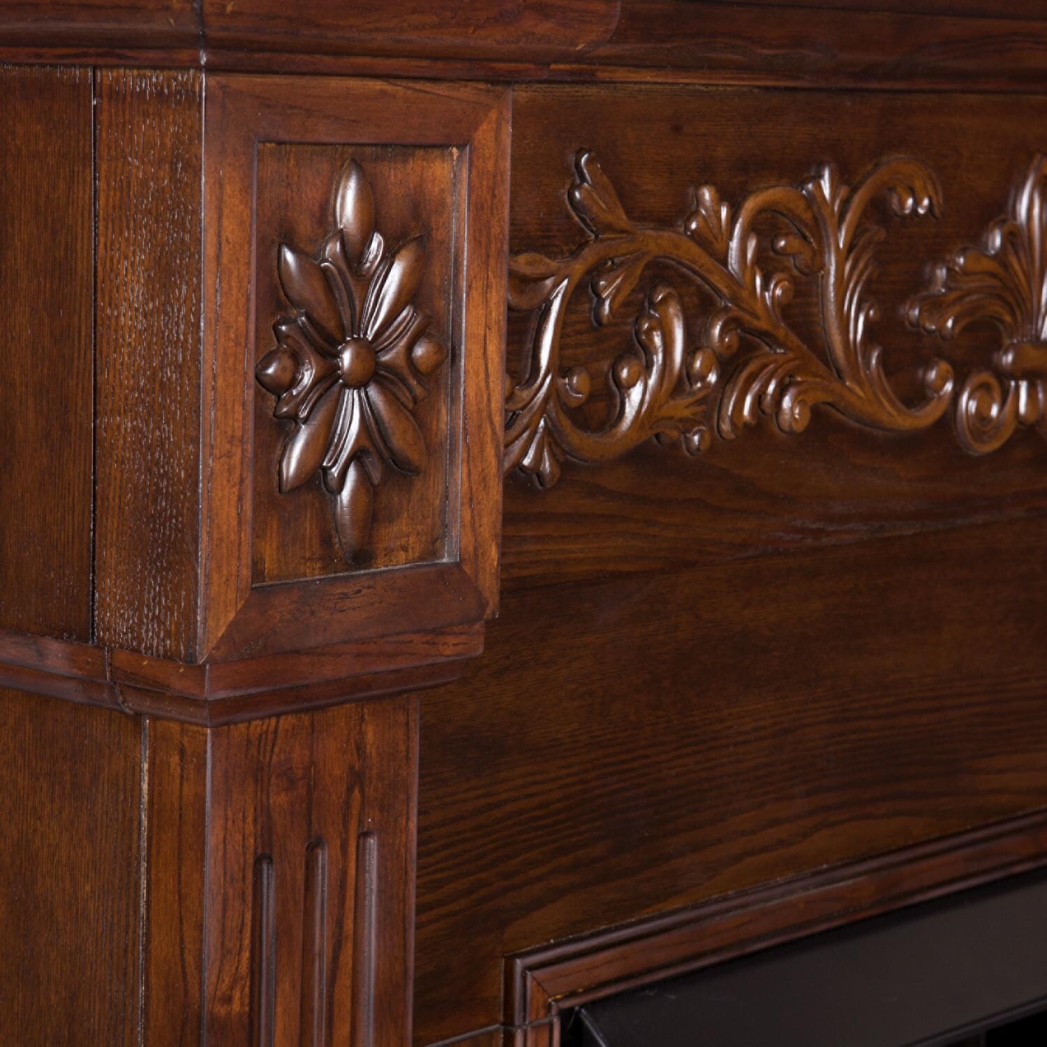 Southern Enterprises Calvert Carved 44-Inch Electric Fireplace Mantel W/ Infrared Heater - Rich Espresso - FI9278 - Side Column Detail thumbnail