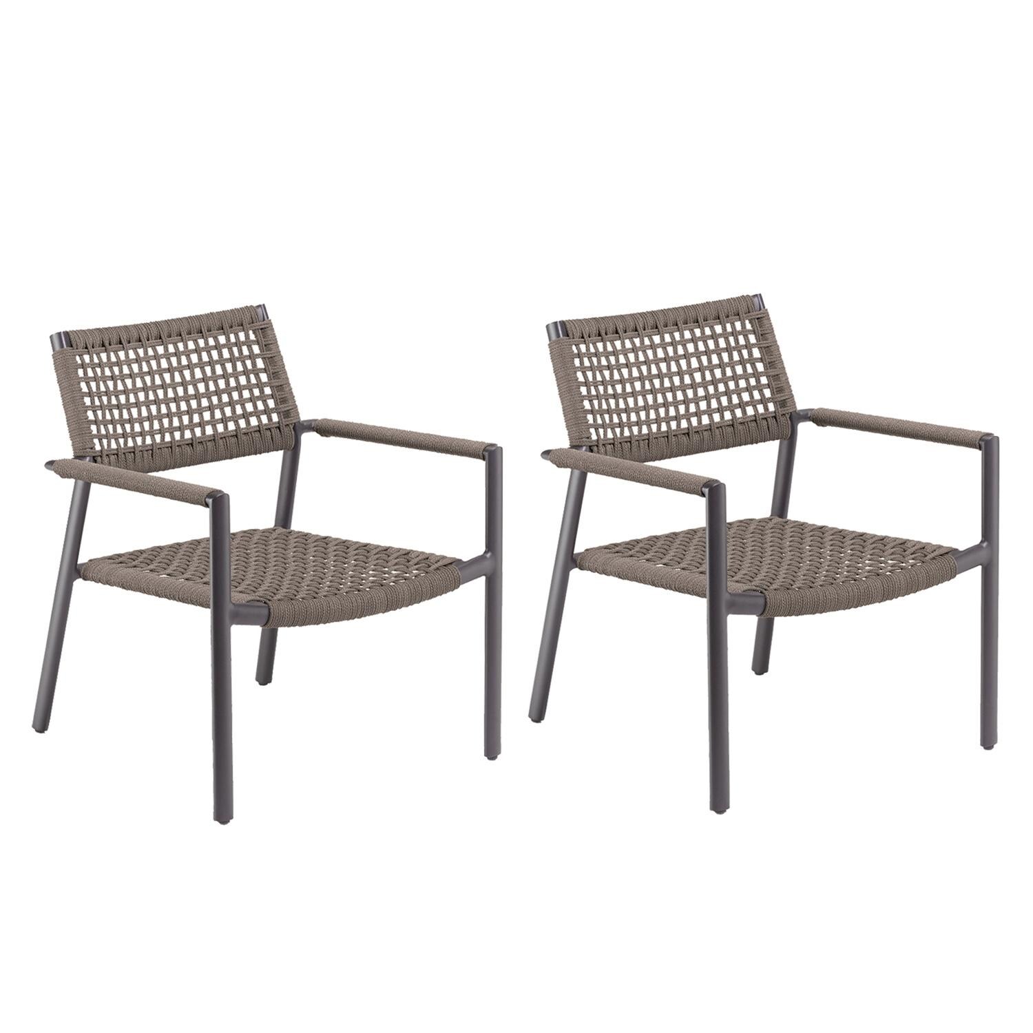 Eiland 2 Pc Woven Rope Stacking Club Chair in Carbon/Mocha by Oxford Garden