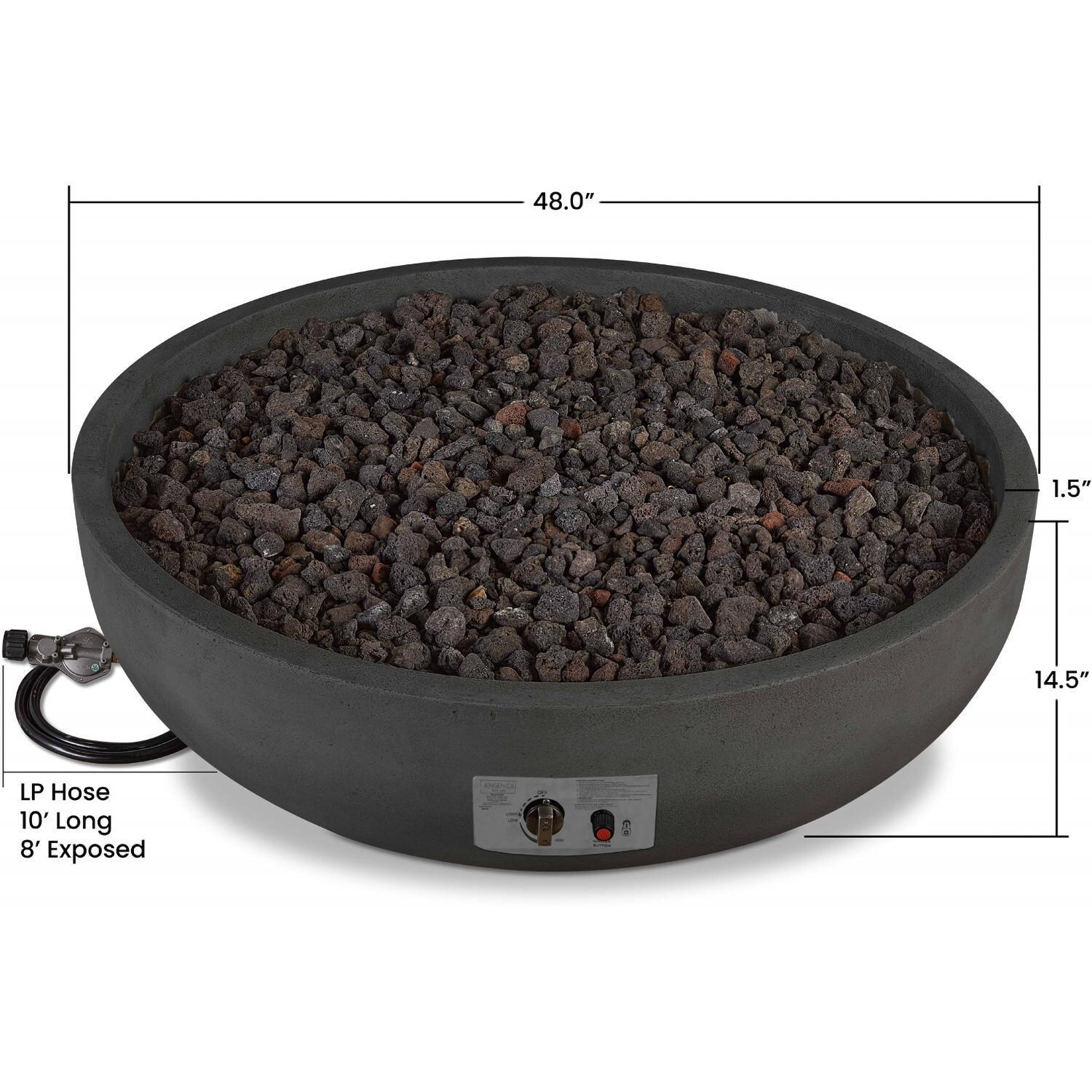 Grand Lake 524LP-CBN 48 Inch Round Concrete Propane Fire Bowl in Gray by BBQGuys Signature - Dimensions - Diagram thumbnail