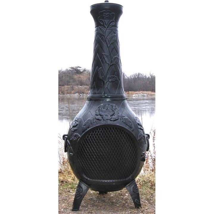 The Blue Rooster Rose Style Cast Aluminum Chiminea With Natural Gas Conversion Kit - Charcoal