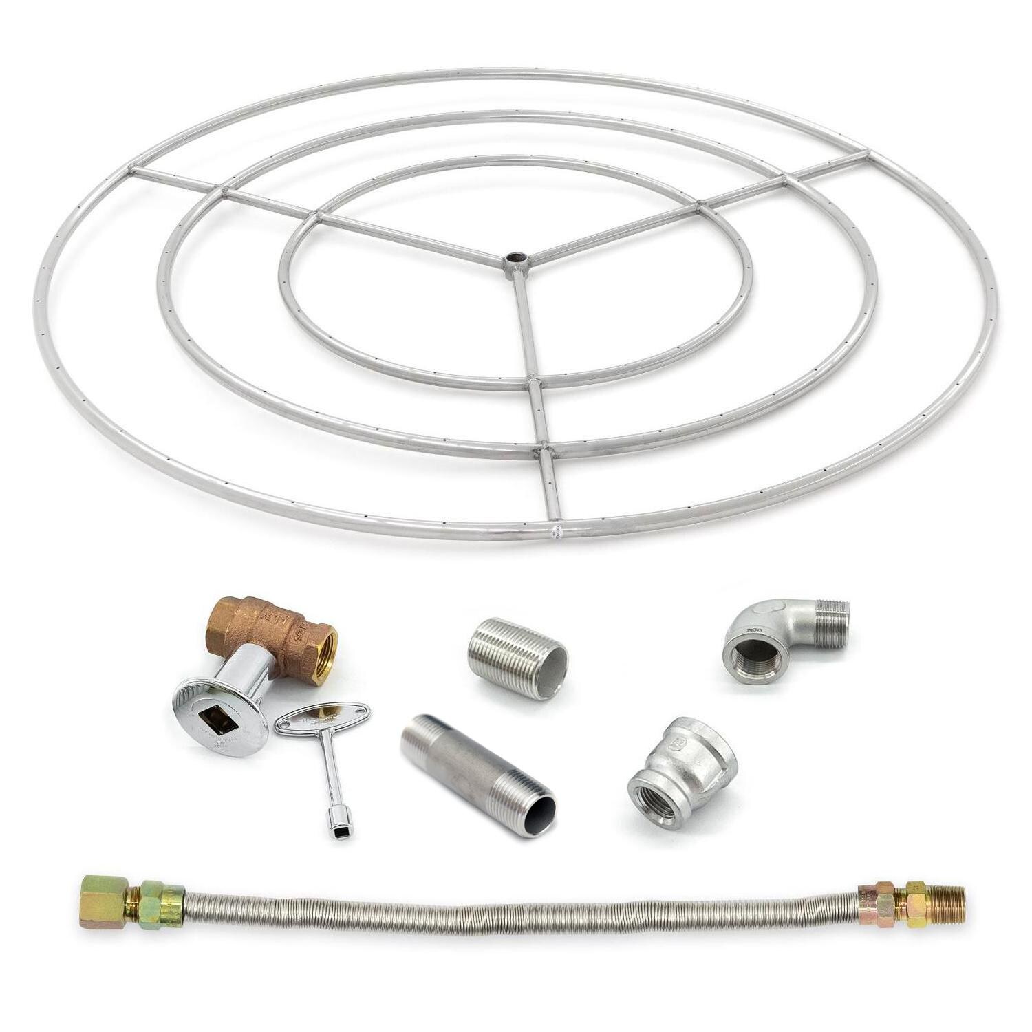 BBQGuys Signature Stainless Steel 48-Inch Three-Spoke Round Triple-Ring Burner W/ Connection Kit