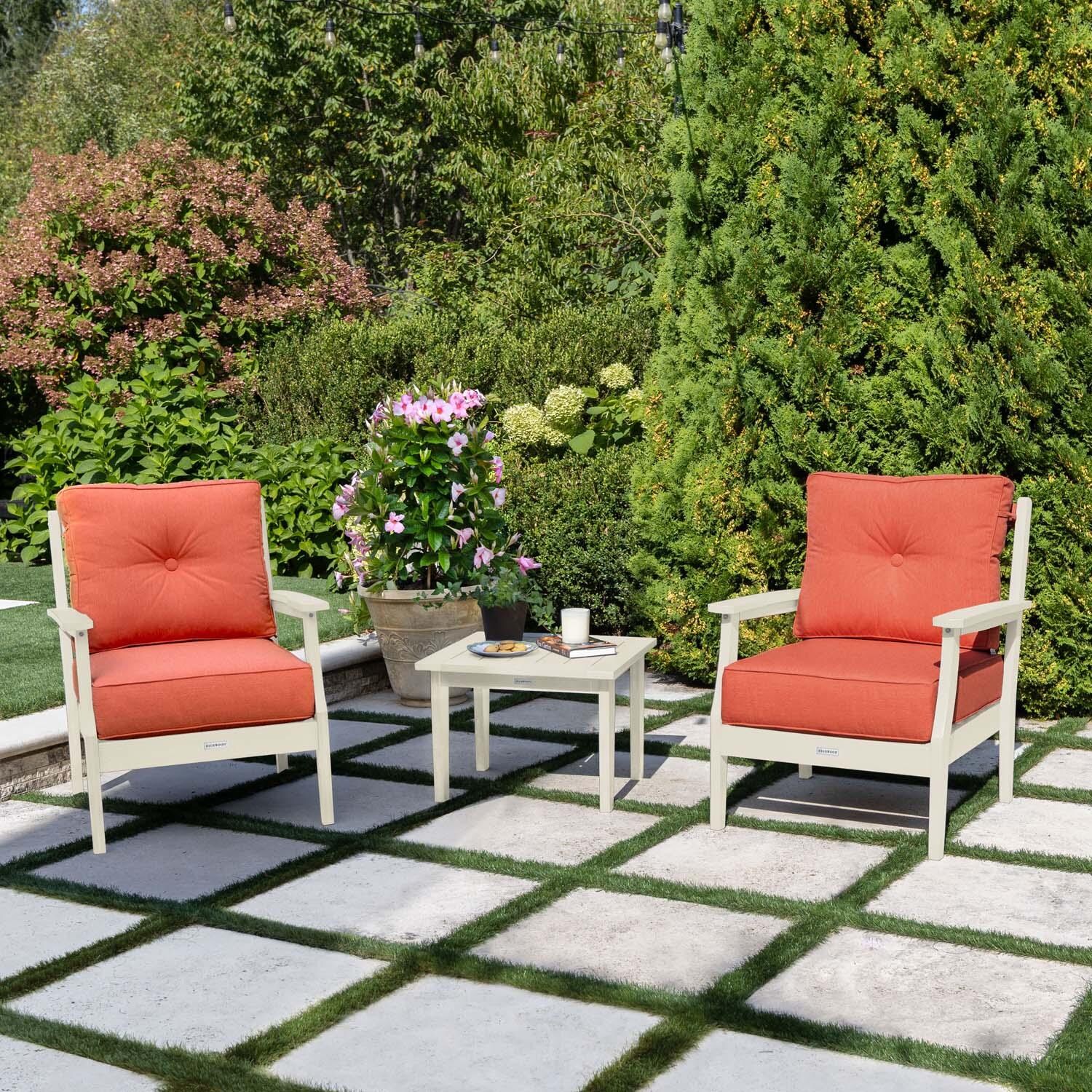 Blushing Bay 3 Pc Recycled Plastic Seating Set in Canvas Persimmon/Whitewash by Lakeview Outdoor Designs - Lifestyle thumbnail