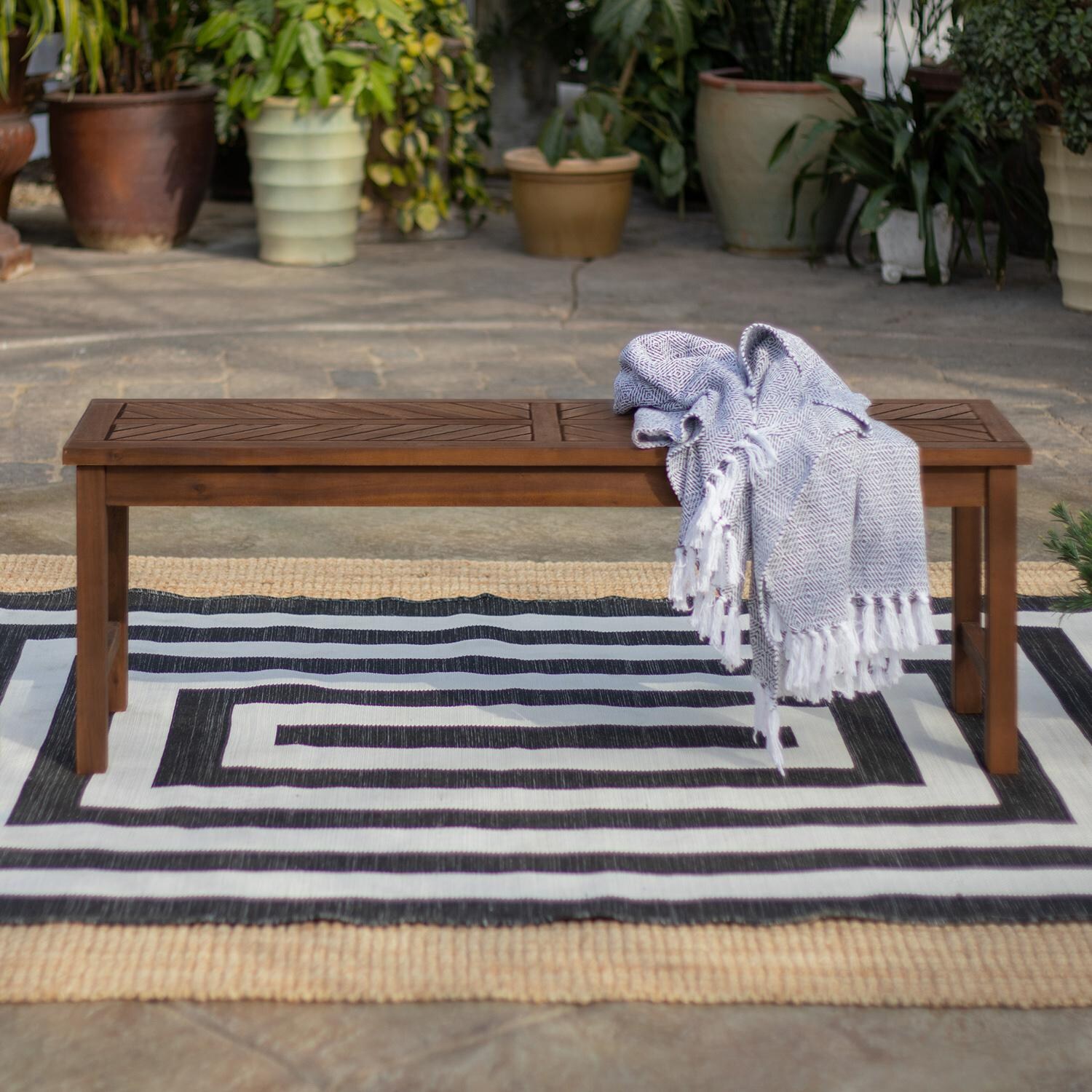 Walker Edison Vincent 53 Inch Acacia Patio Dining Bench - Dark Brown image