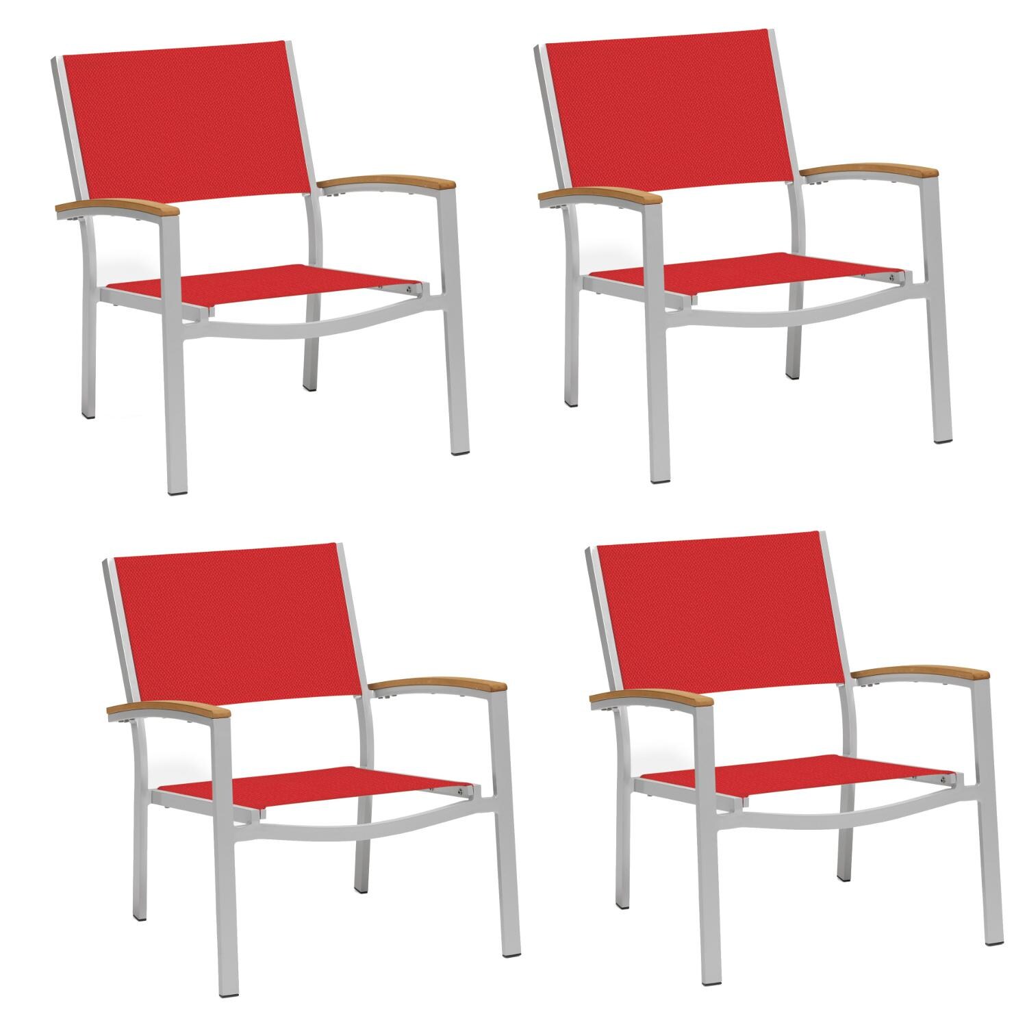 Travira 4 Piece Aluminum Patio Club Chair Set W/ Tekwood Natural Arm Caps By Oxford Garden - Red Sling thumbnail