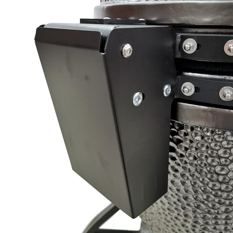 Vision Grills XD-402MG Vision Elite Series XD402 Deluxe 20-Inch Kamado Grill - Metallic Gun Metal Grey - Back Spring Hinge Right Side thumbnail