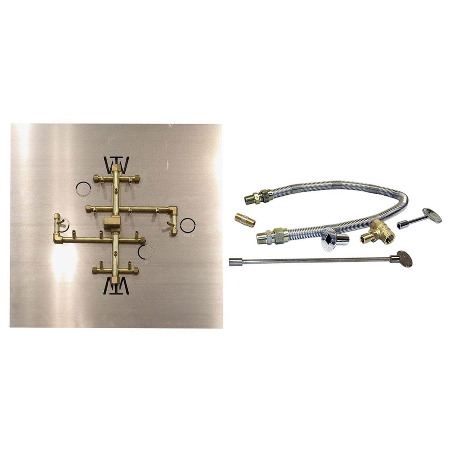 Warming Trends 13 1/2 X 13 1/2 CROSSFIRE Brass Natural Gas/Propane Burner w/ 30-in Square Plate & Flex Line Kit - White Background thumbnail